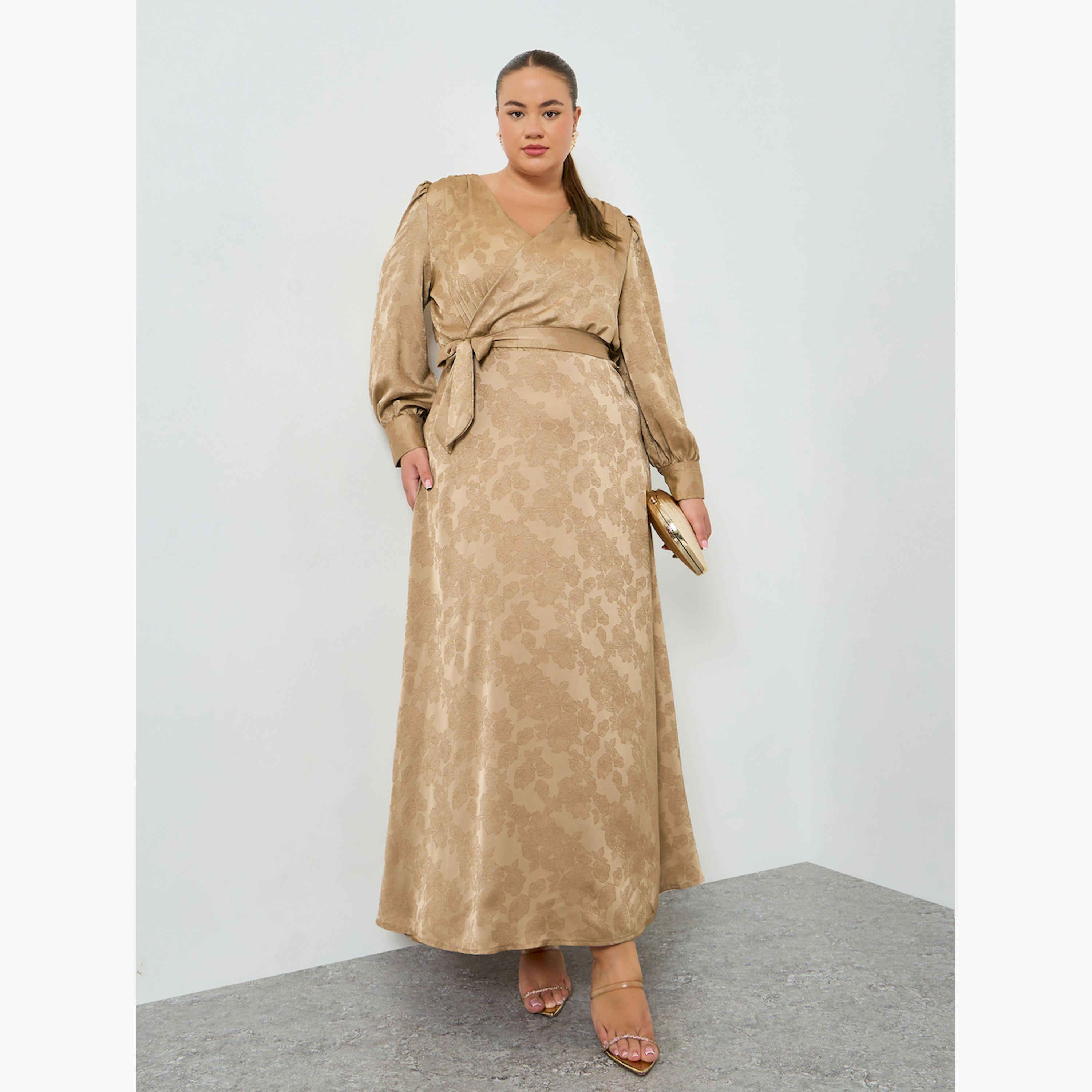 فستان ماكسي بنمط لف وأكمام طويلة بمقاس كبير-women-clothing-dresses-image-1