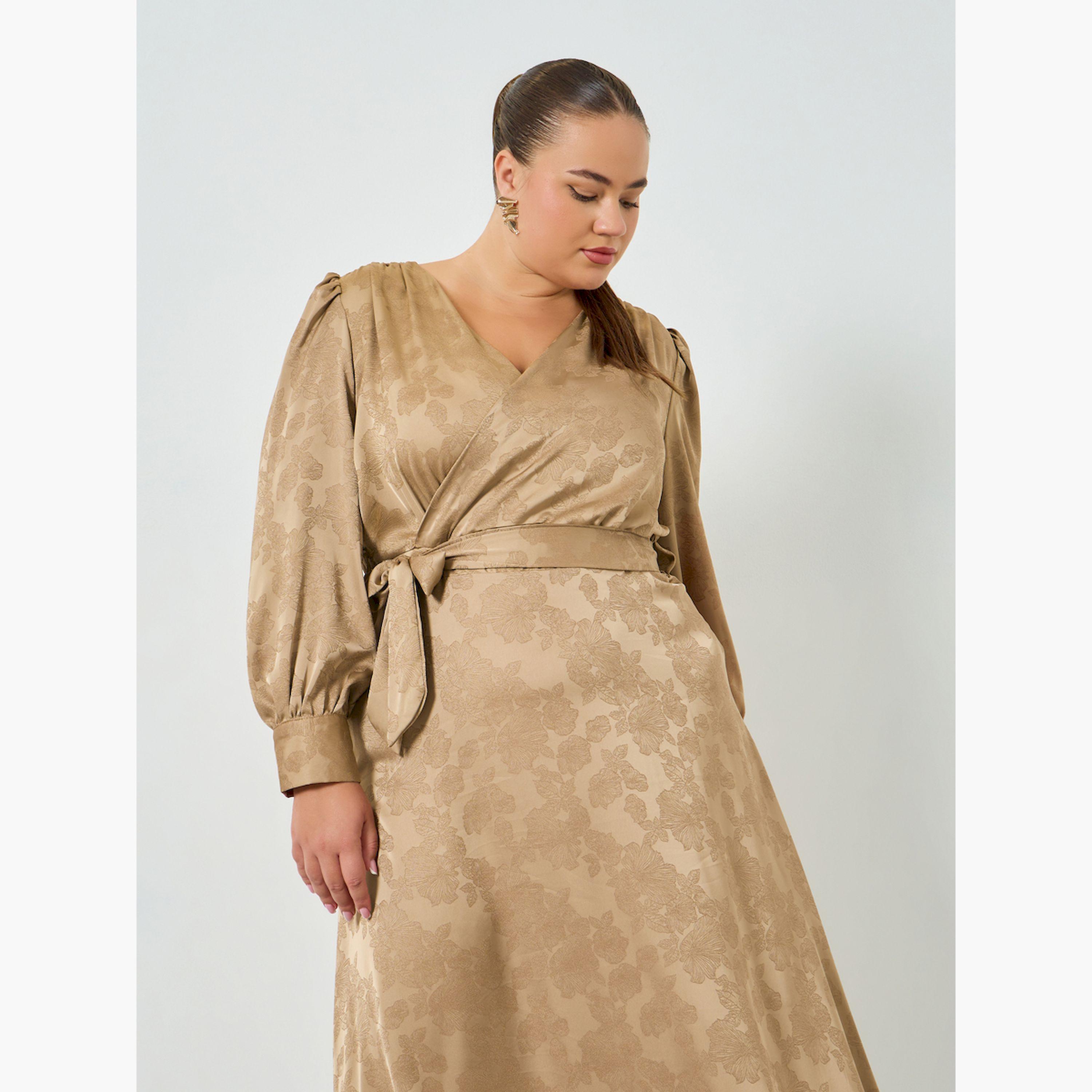 فستان ماكسي بنمط لف وأكمام طويلة بمقاس كبير-women-clothing-dresses-image-2