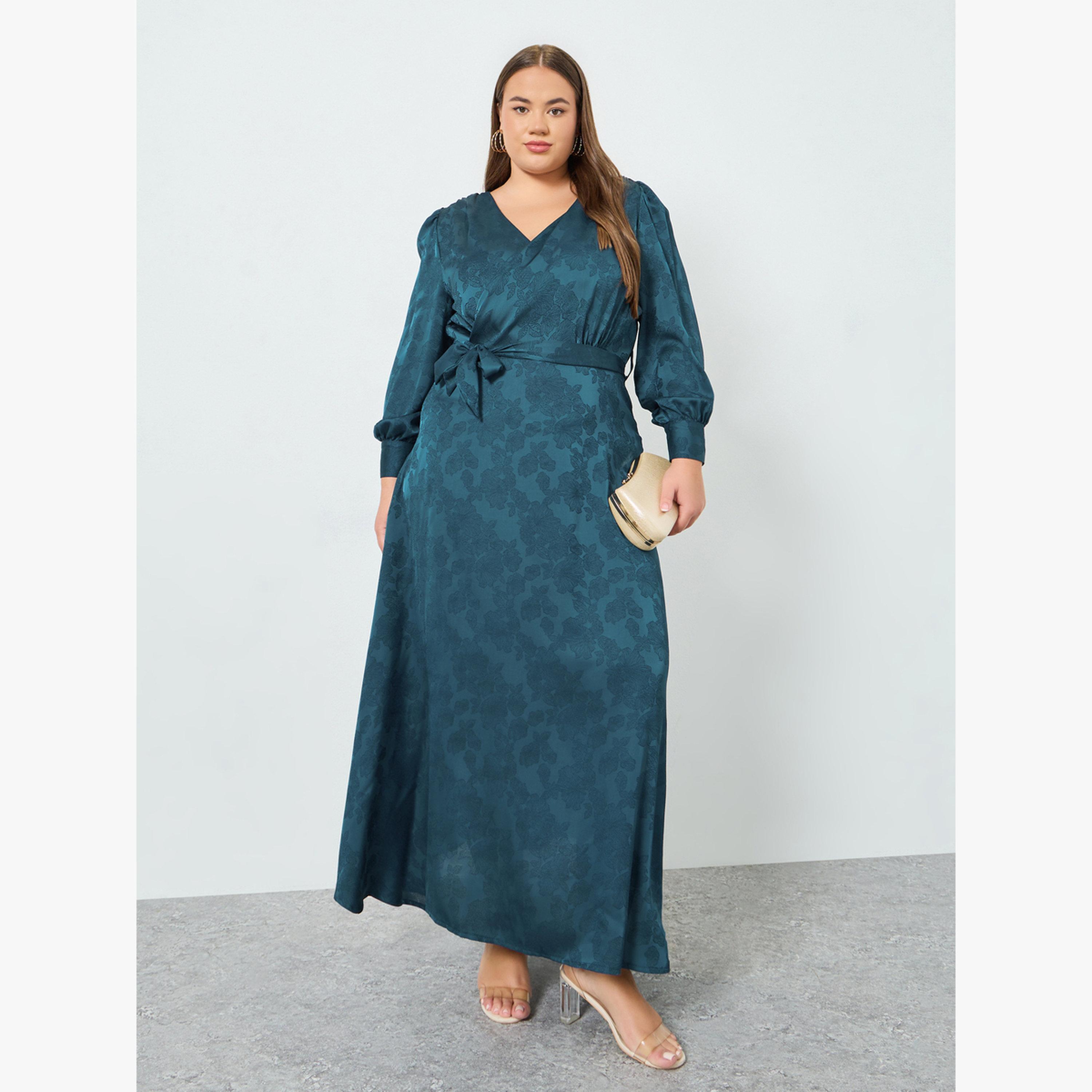 فستان طويل مقاس كبير بنمط لف وأزهار-women-clothing-dresses-image-1