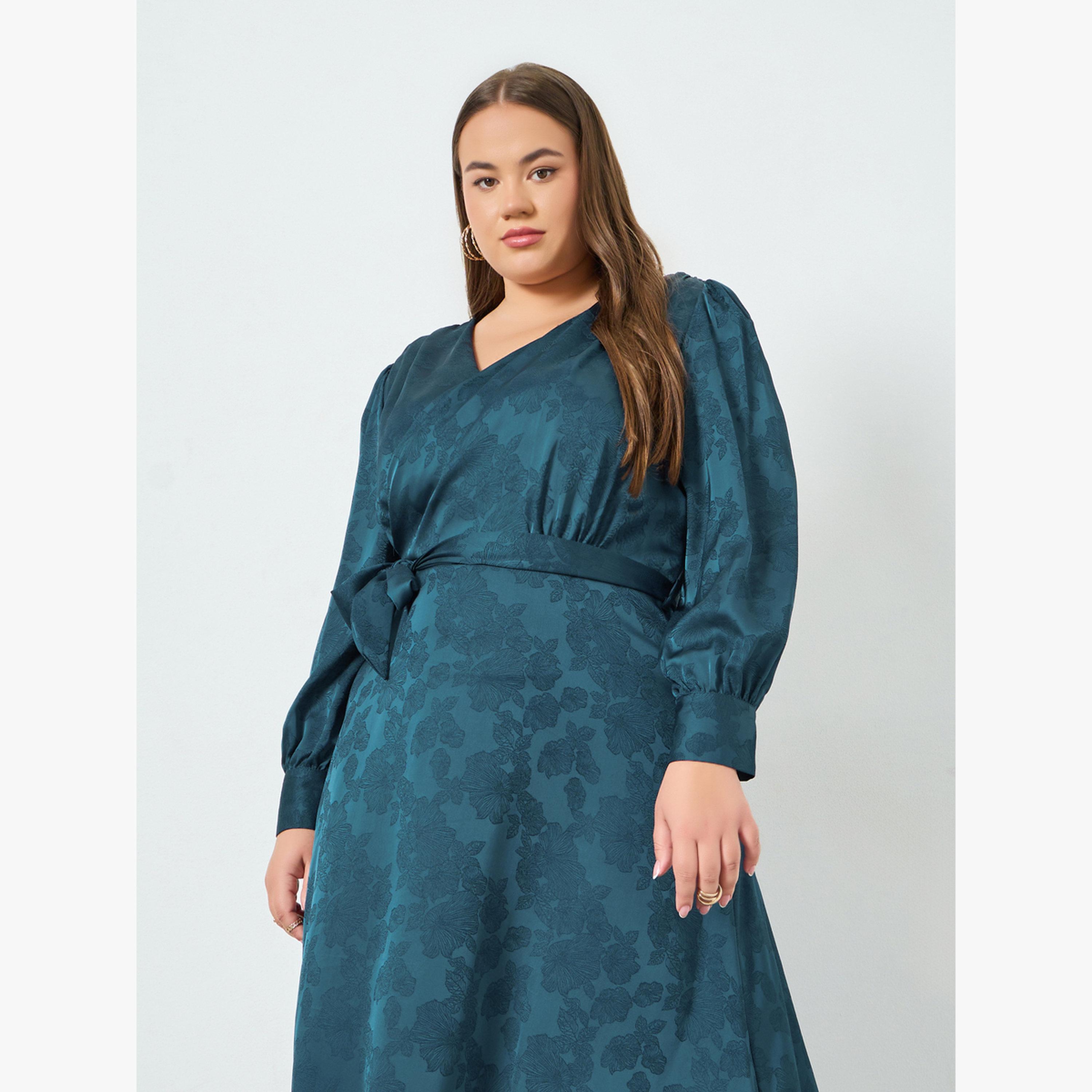 Styli Plus Size Teal Floral Wrap Maxi Dress-women-clothing-dresses-image-2