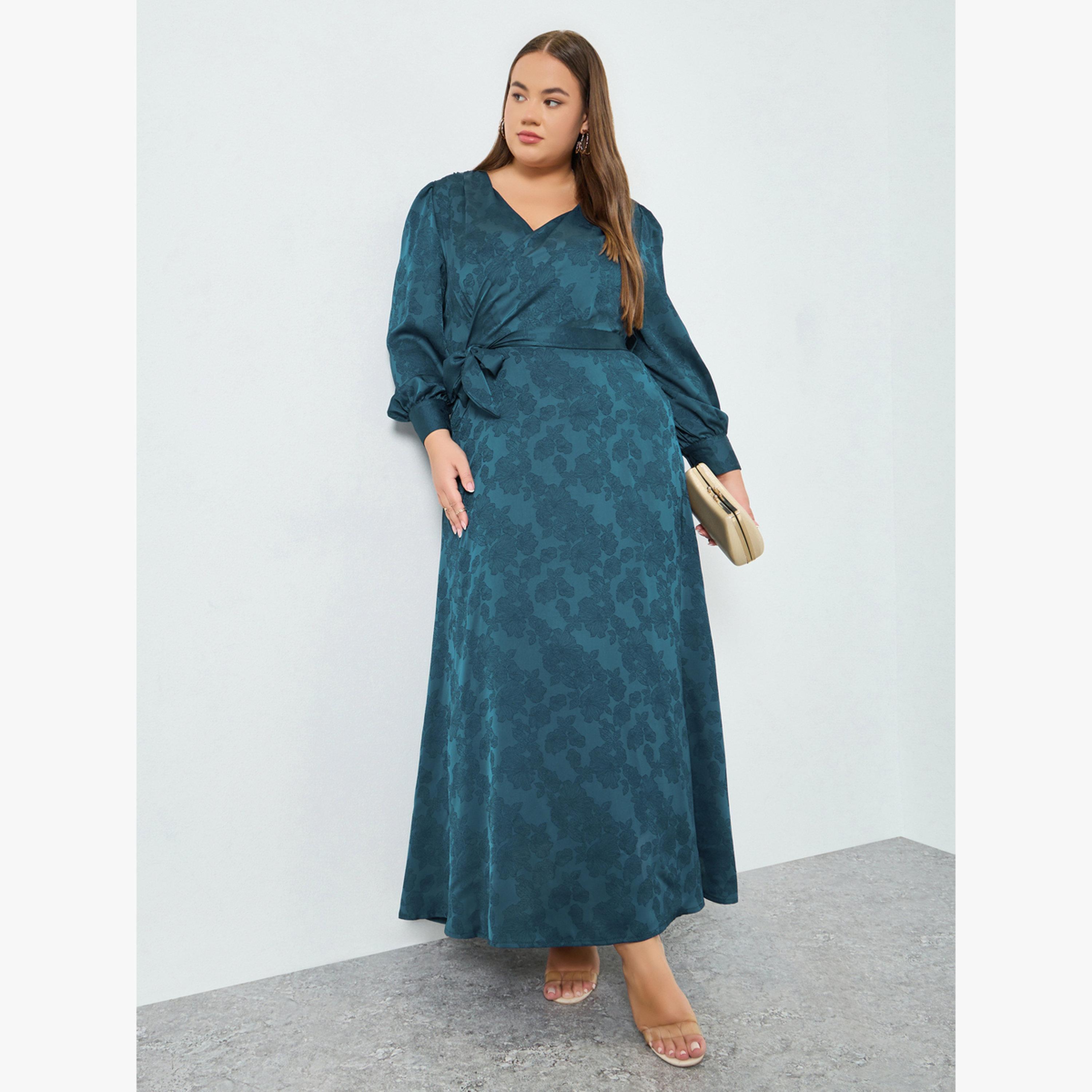 Styli Plus Size Teal Floral Wrap Maxi Dress-women-clothing-dresses-image-3