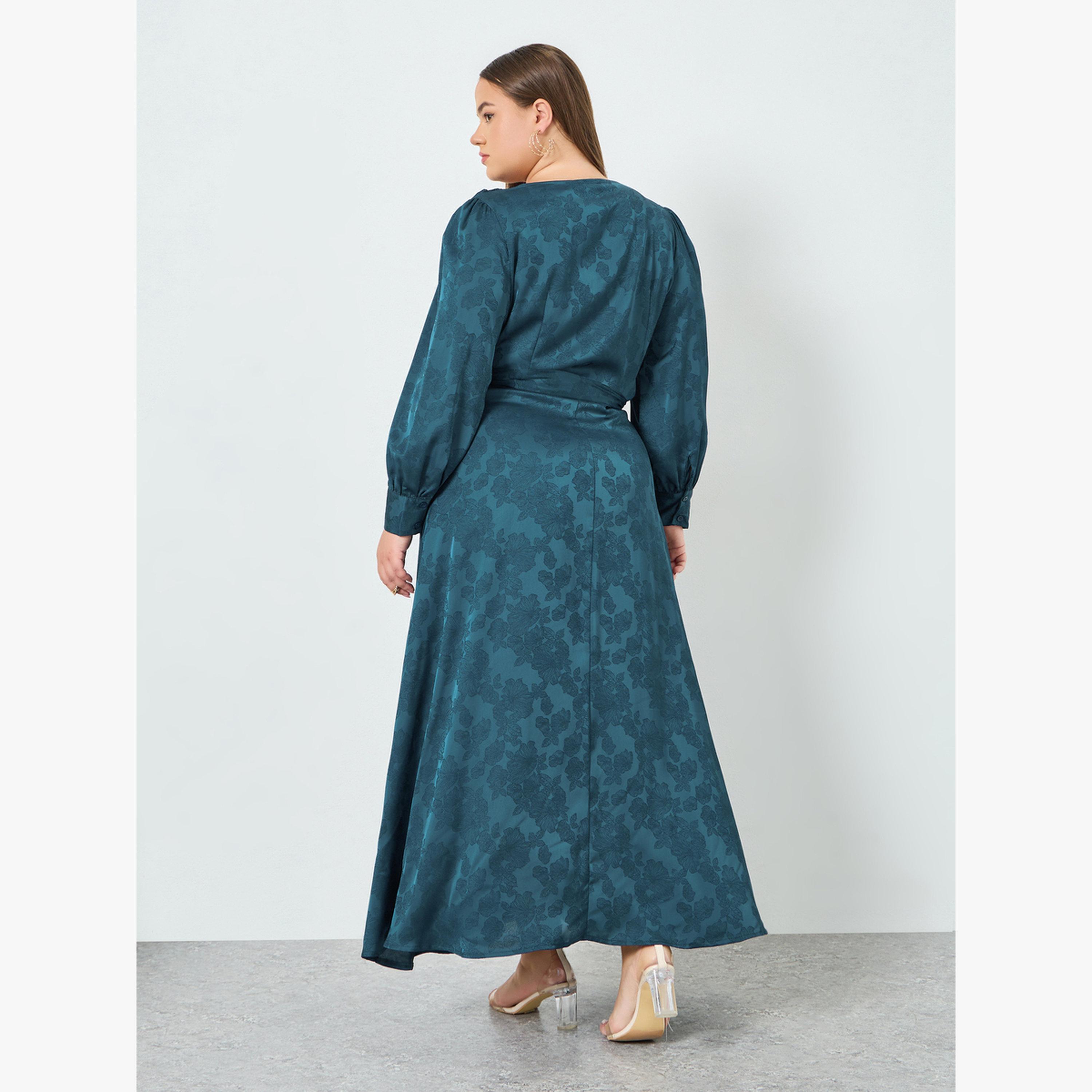 فستان طويل مقاس كبير بنمط لف وأزهار-women-clothing-dresses-image-4
