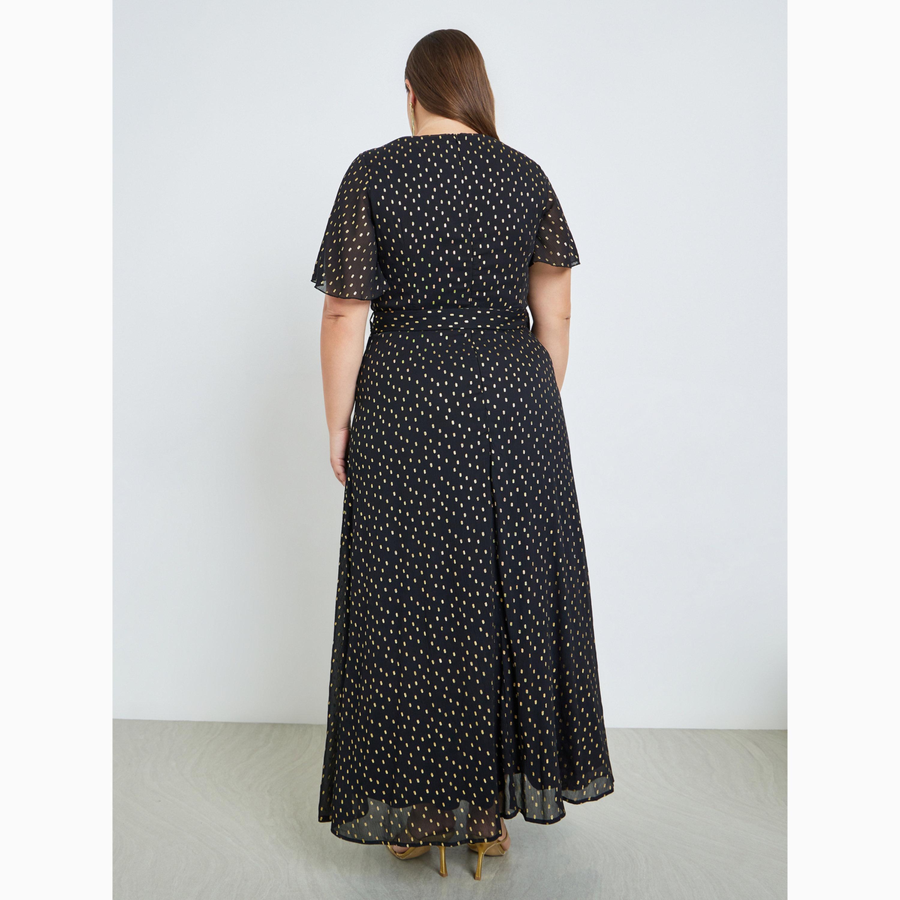 Styli Plus Size Foil Print Maxi Dress with Belt-women-clothing-dresses-image-5