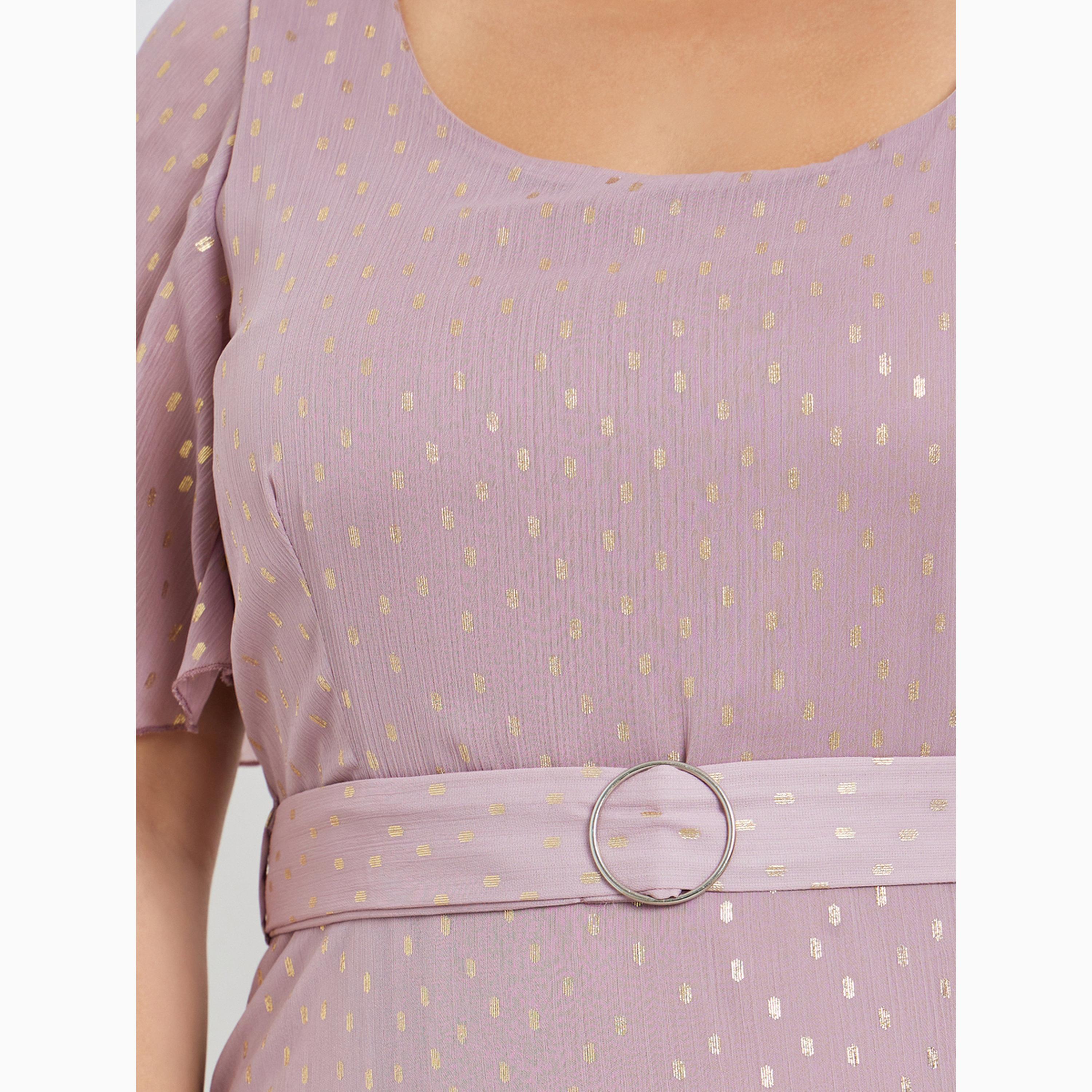 Styli Plus Size Foil Print Maxi Dress with Belt-women-clothing-dresses-image-3
