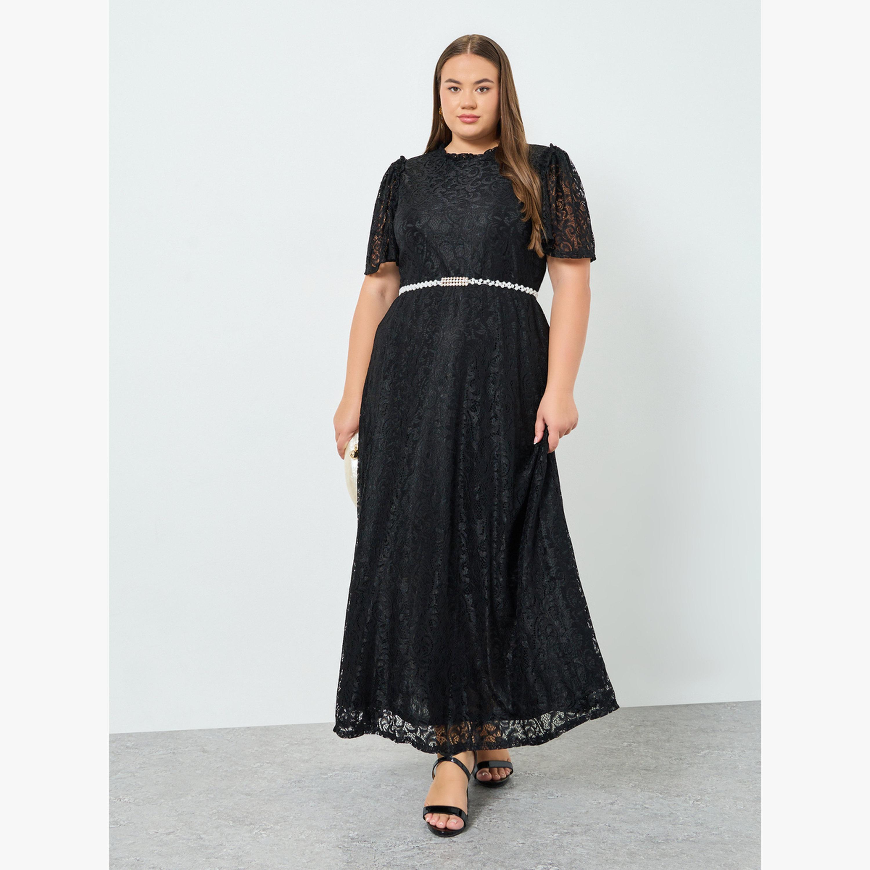 فستان طويل مقاس كبير مزين بالدانتيل-women-clothing-dresses-image-1
