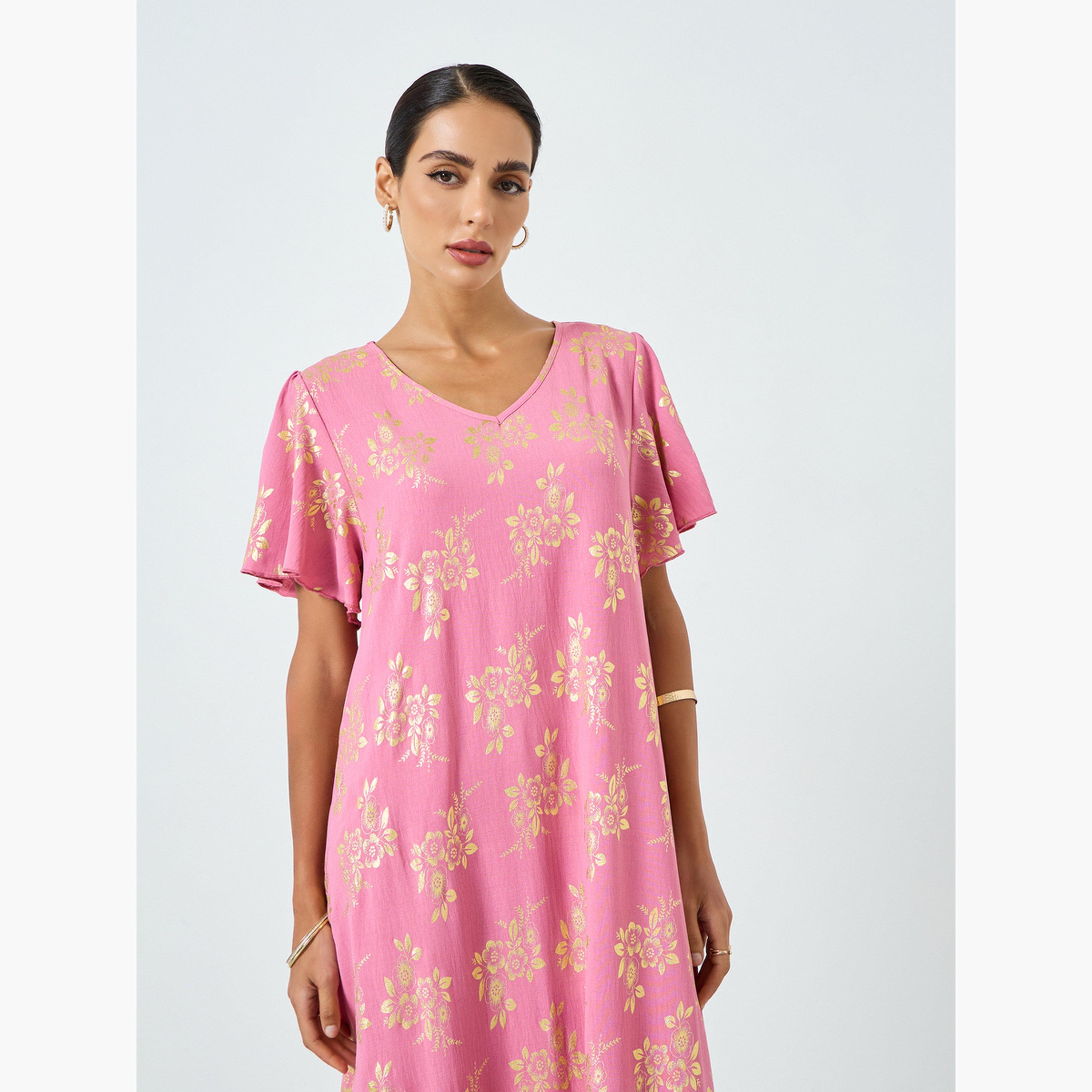 Take Two Women Floral Printed Short Sleeve Jalabiya-women-arabicclothing-jalabiyas-image-2
