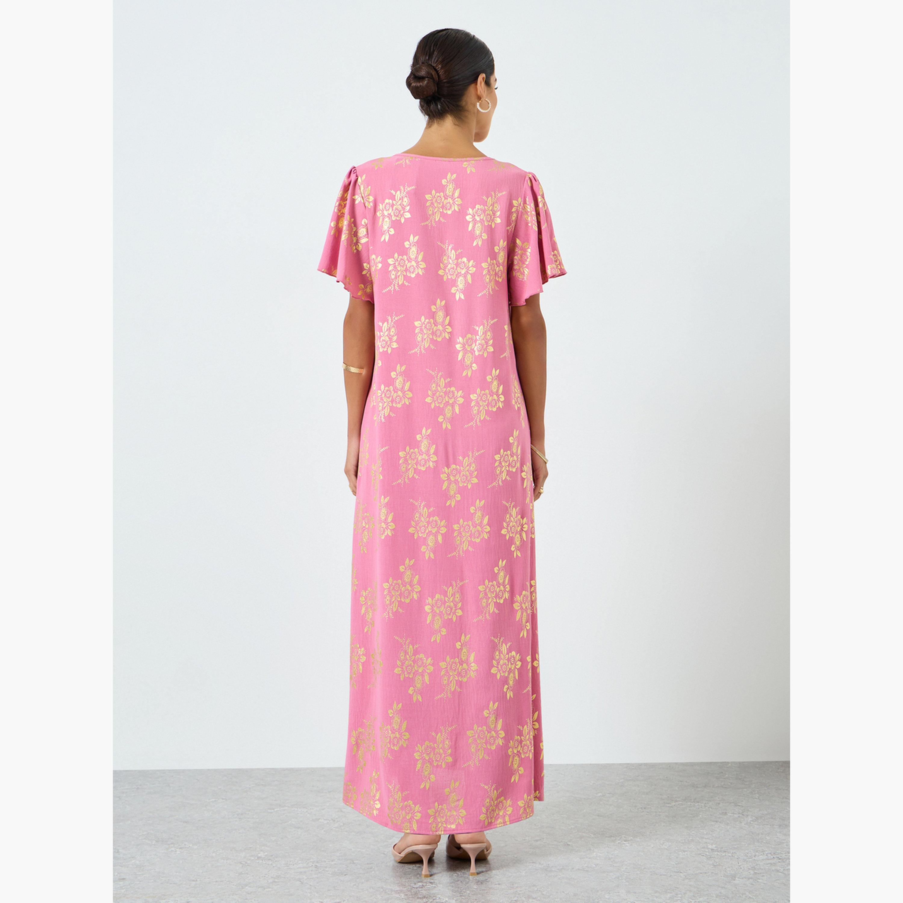 Take Two Women Floral Printed Short Sleeve Jalabiya-women-arabicclothing-jalabiyas-image-5