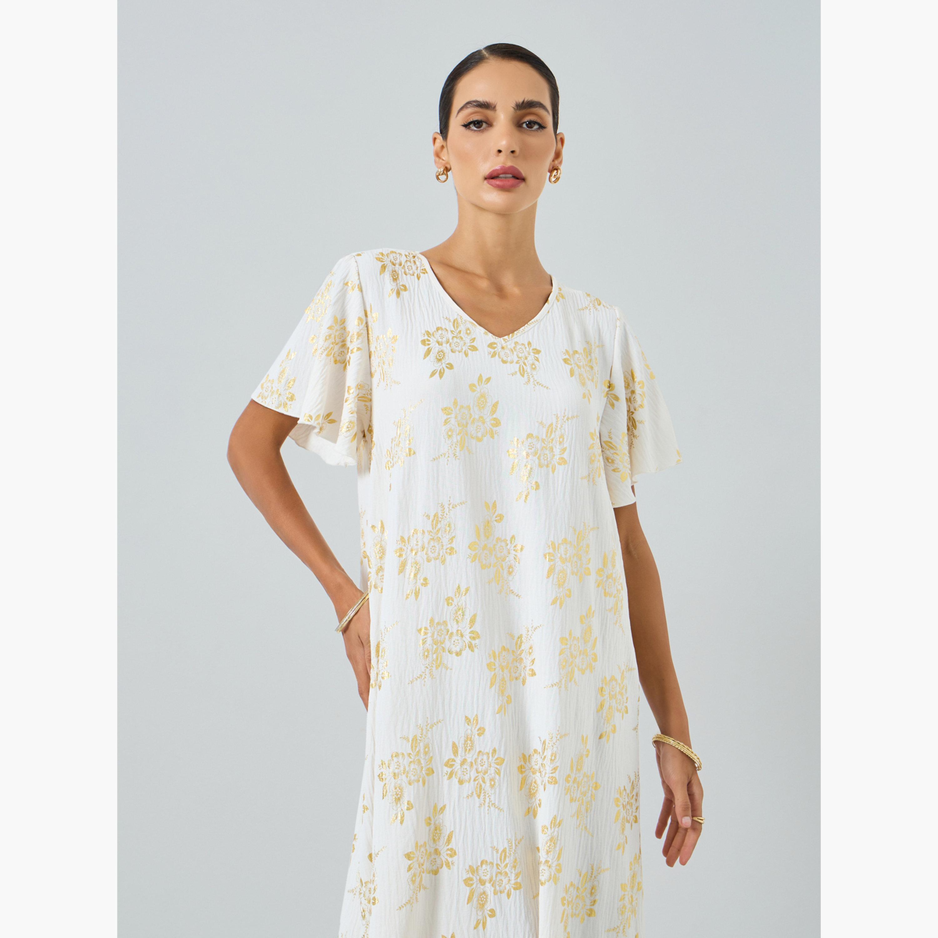 Take Two Women Floral Printed Short Sleeve Jalabiya-women-arabicclothing-jalabiyas-image-2