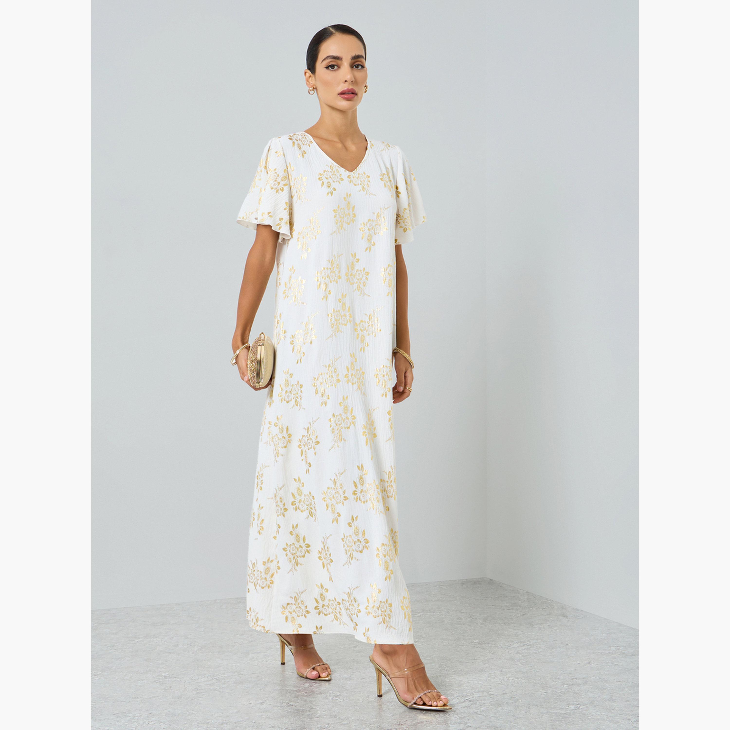 جلابية بطبعة زهور وأكمام قصيرة-women-arabicclothing-jalabiyas-image-3