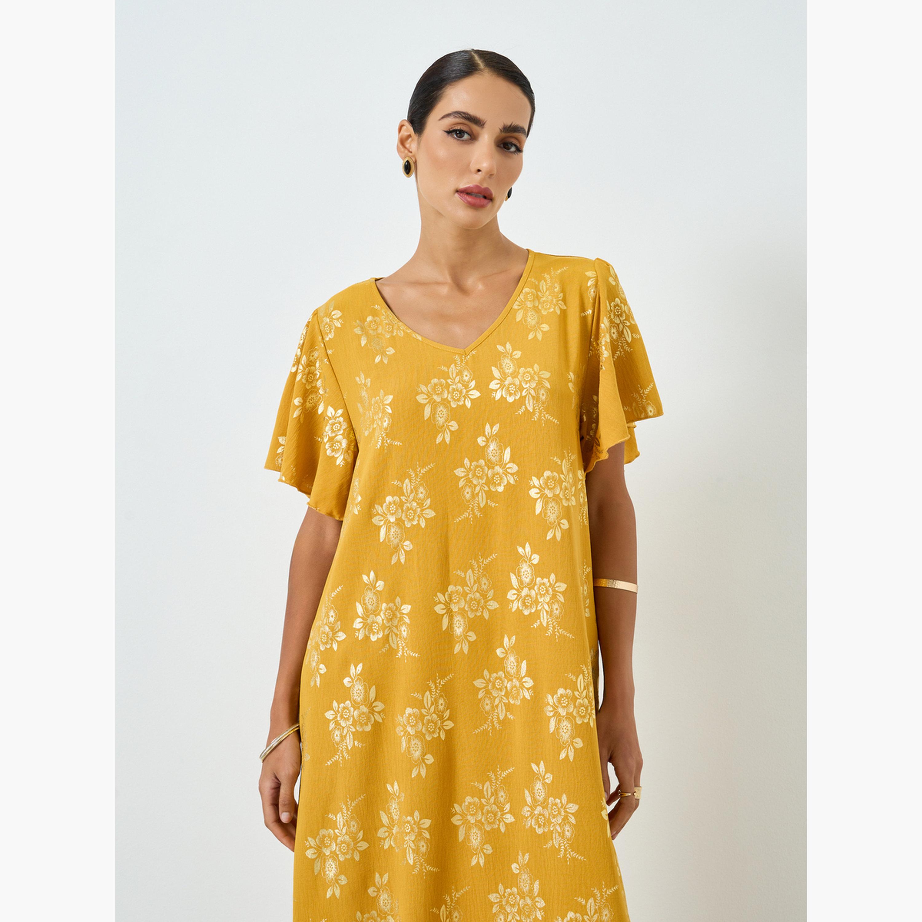 Take Two Women Floral Printed Short Sleeve Jalabiya-women-arabicclothing-jalabiyas-image-2