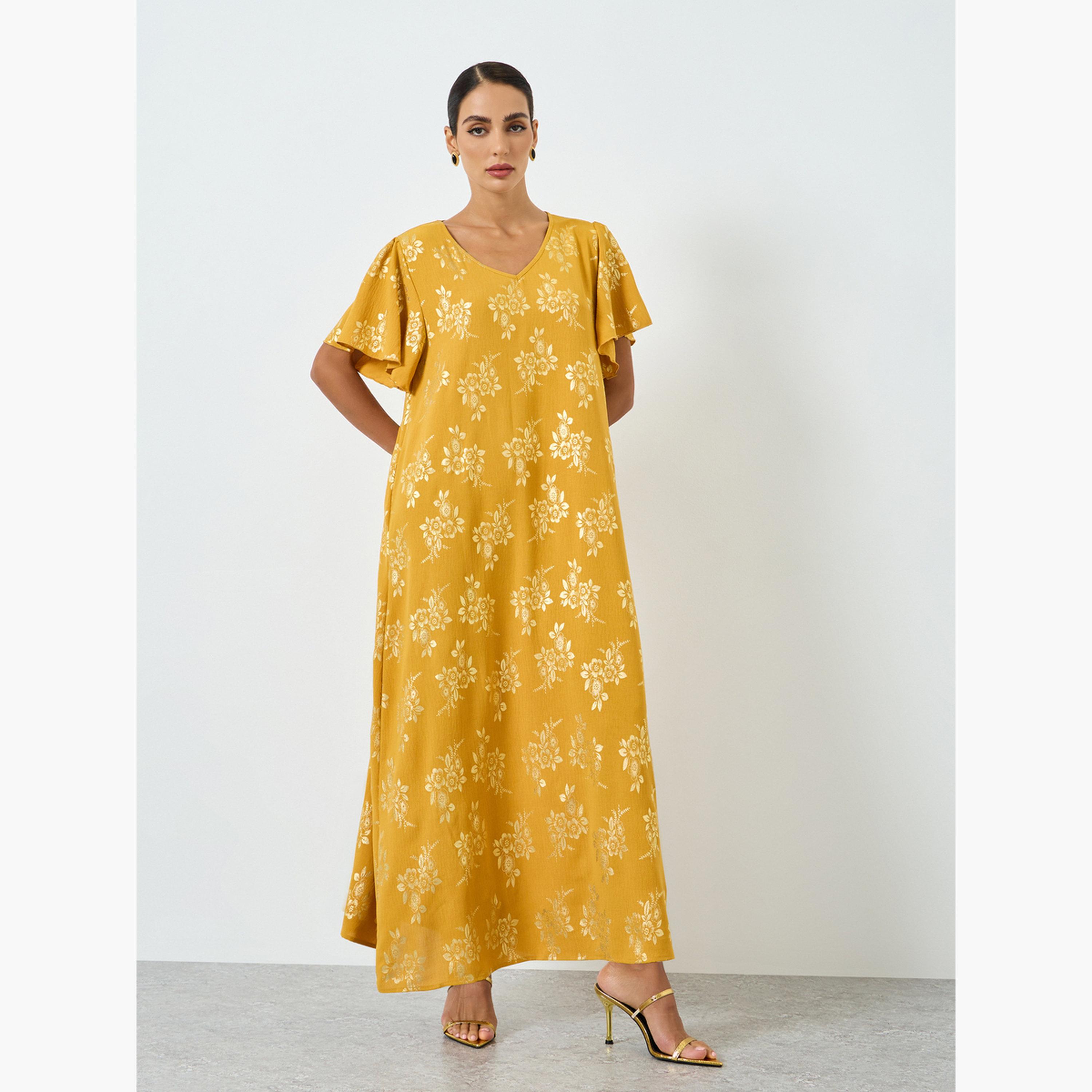 Take Two Women Floral Printed Short Sleeve Jalabiya-women-arabicclothing-jalabiyas-image-3