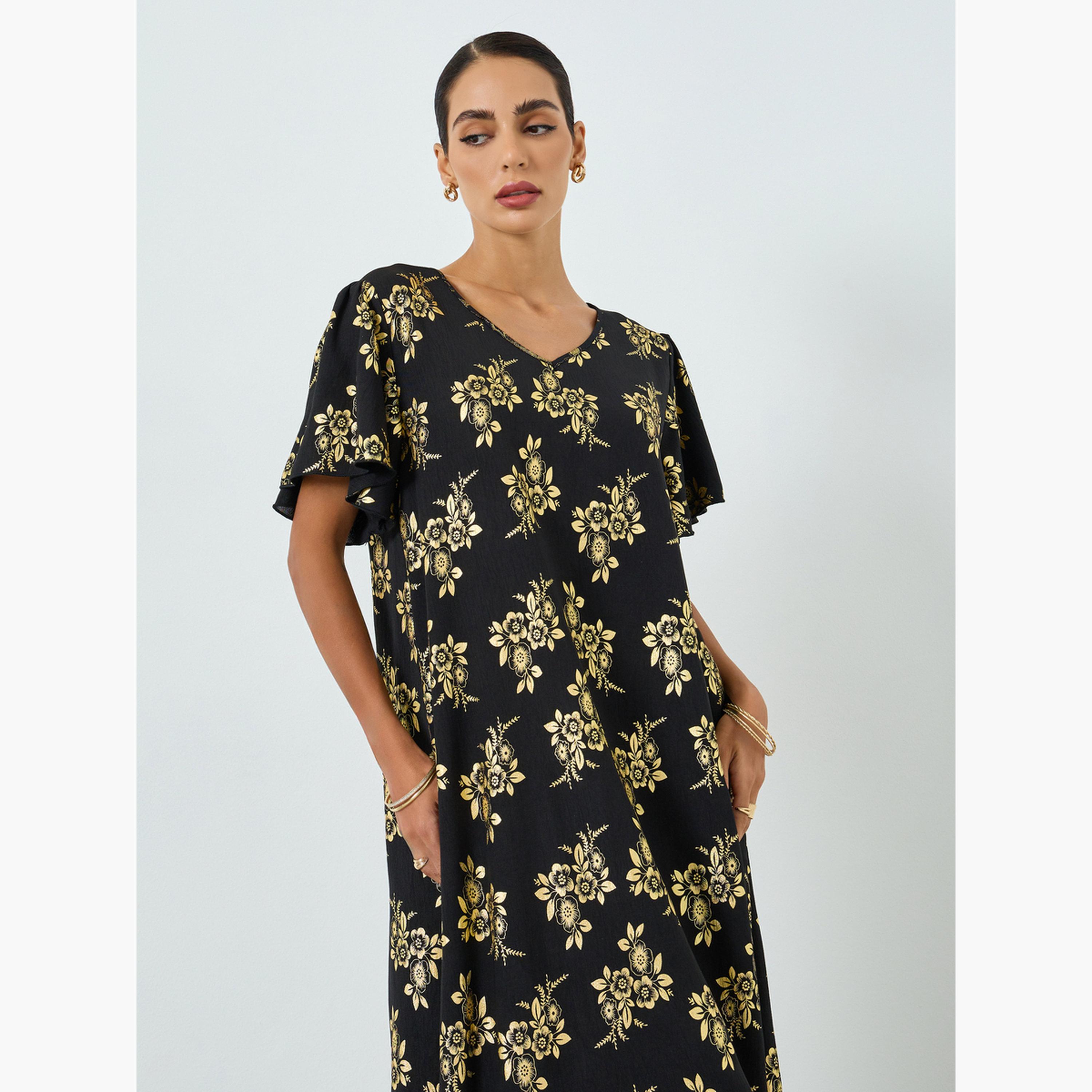 Take Two Women Floral Printed Short Sleeve Jalabiya-women-arabicclothing-jalabiyas-image-2