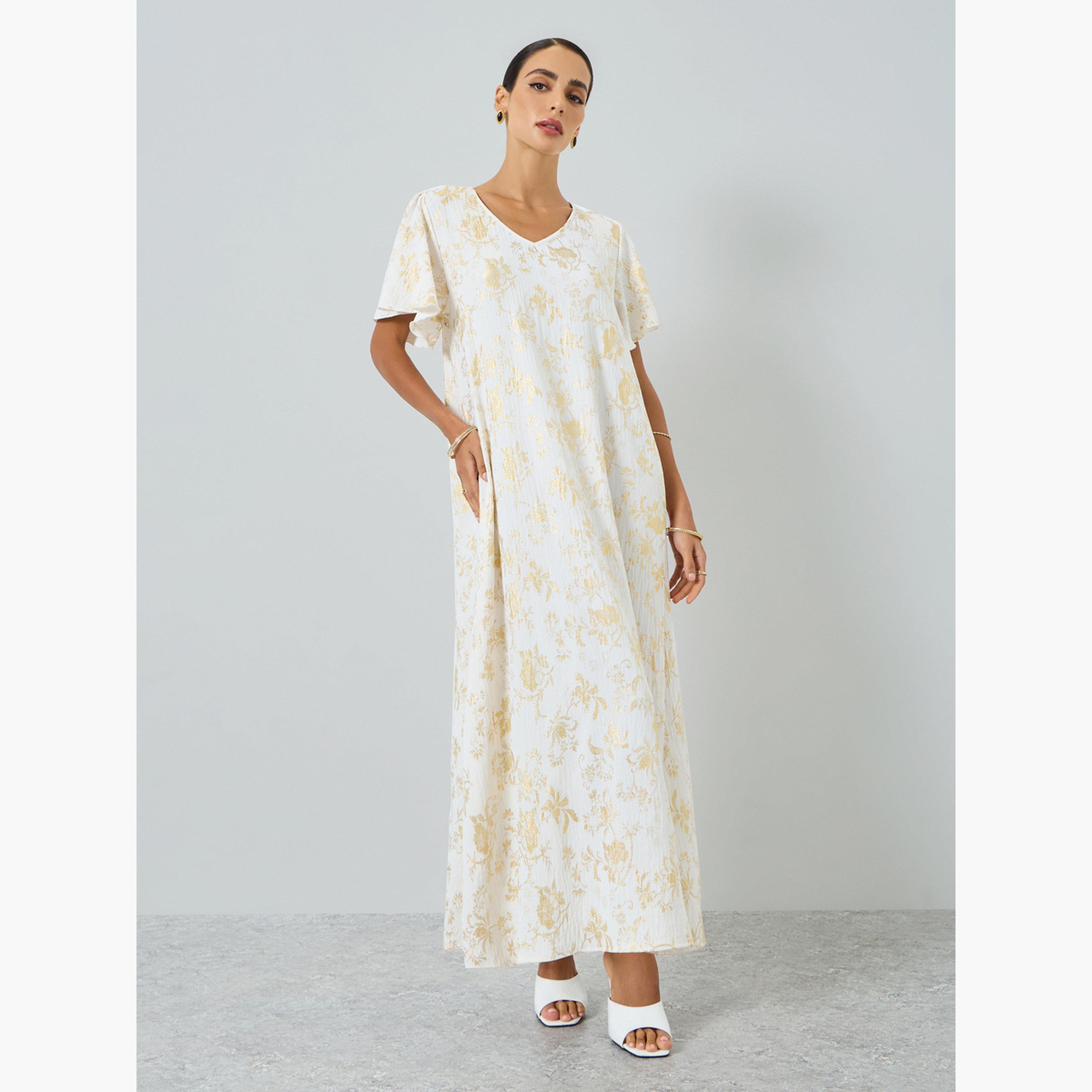 Take Two Women Floral Printed Short Sleeve Jalabiya-women-arabicclothing-jalabiyas-image-1