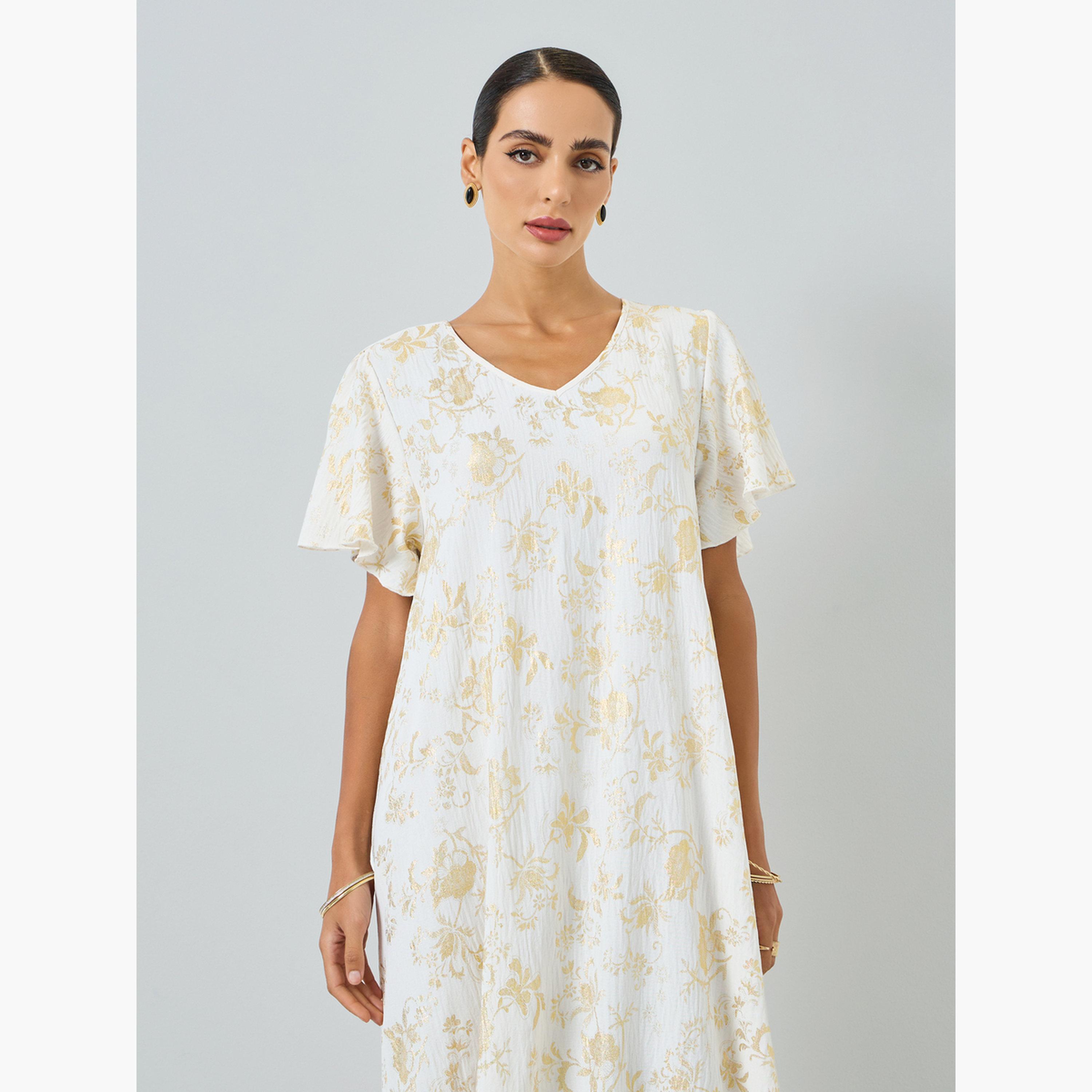 جلابية بطبعة زهور وأكمام قصيرة-women-arabicclothing-jalabiyas-image-2