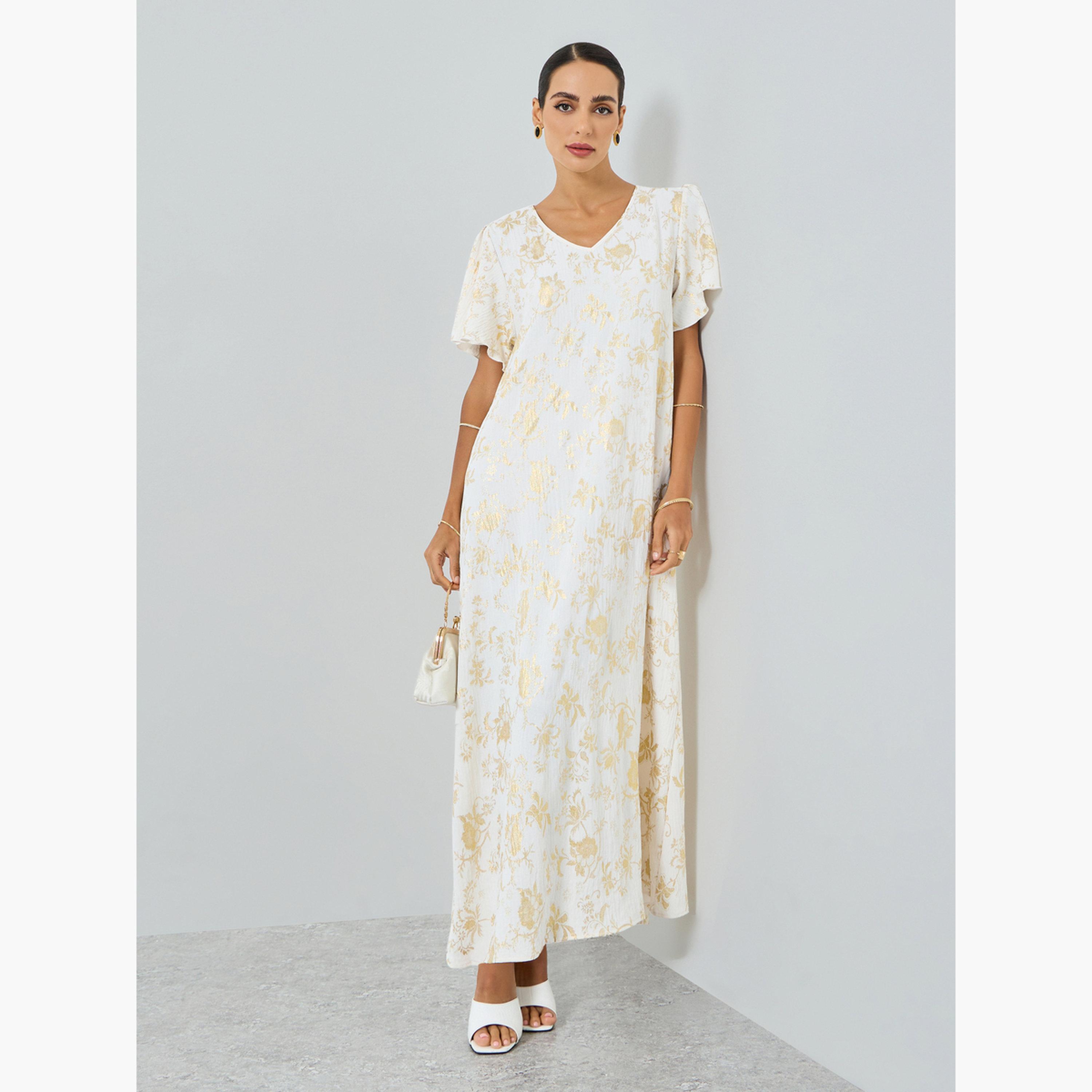 جلابية بطبعة زهور وأكمام قصيرة-women-arabicclothing-jalabiyas-image-3