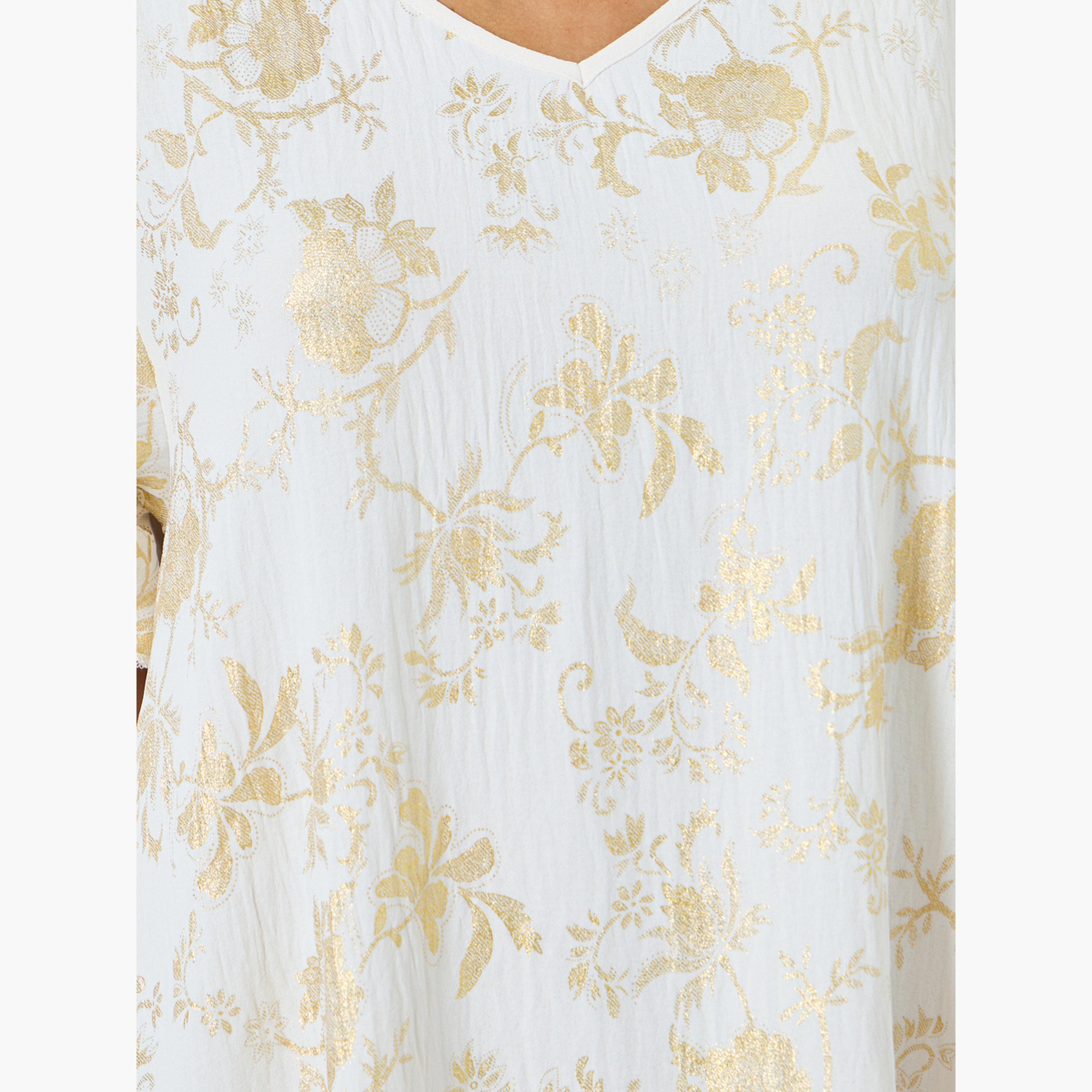 Take Two Women Floral Printed Short Sleeve Jalabiya-women-arabicclothing-jalabiyas-image-4