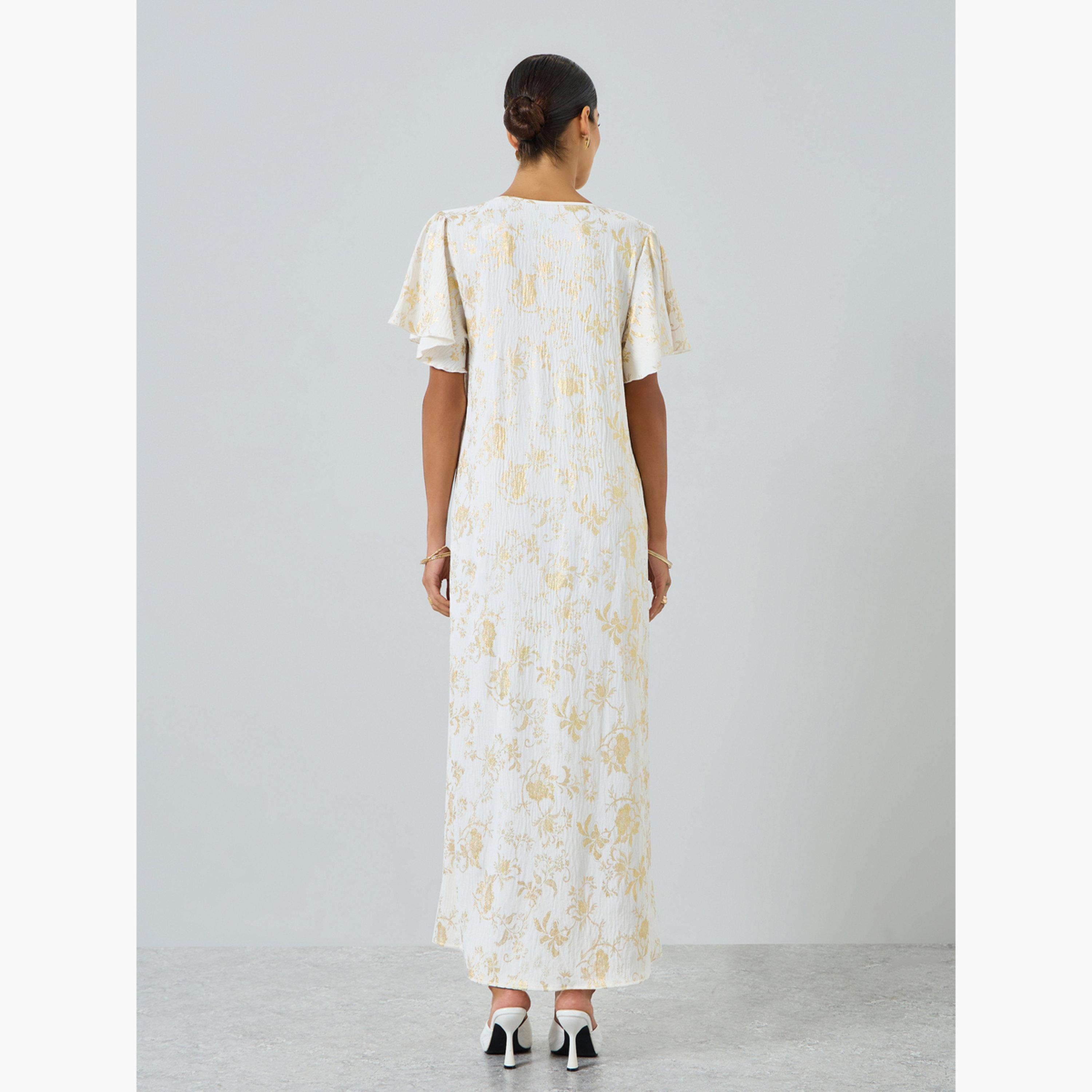 جلابية بطبعة زهور وأكمام قصيرة-women-arabicclothing-jalabiyas-image-5