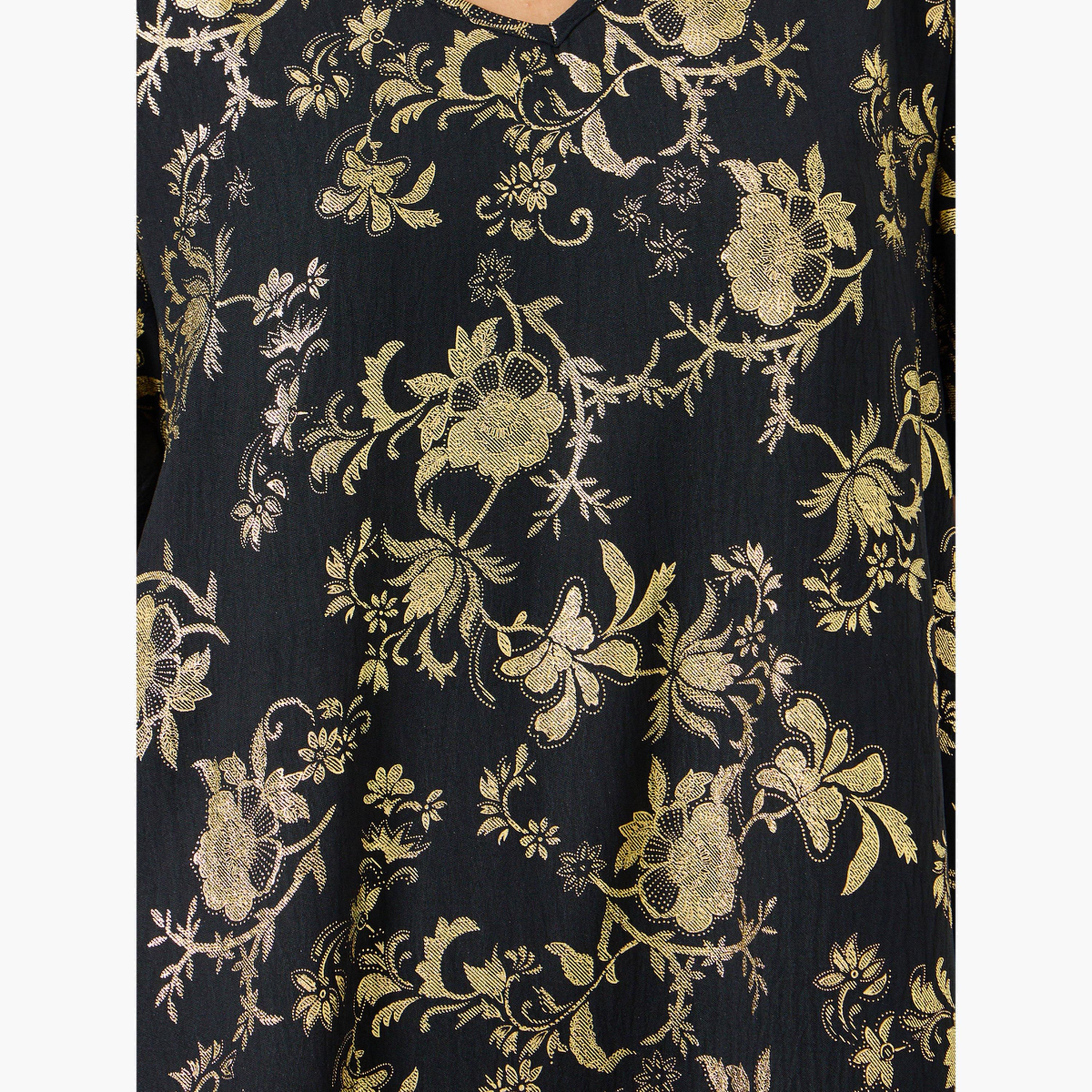 جلابية بطبعة زهور وأكمام قصيرة-women-arabicclothing-jalabiyas-image-4