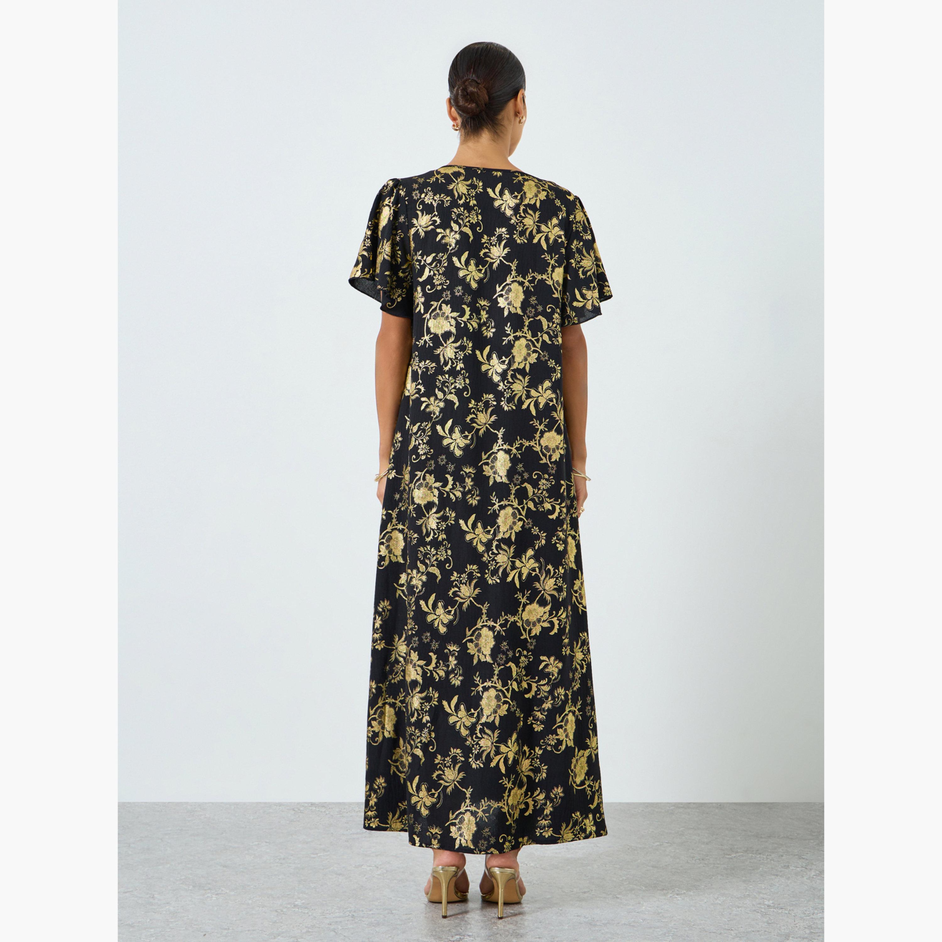 جلابية بطبعة زهور وأكمام قصيرة-women-arabicclothing-jalabiyas-image-5