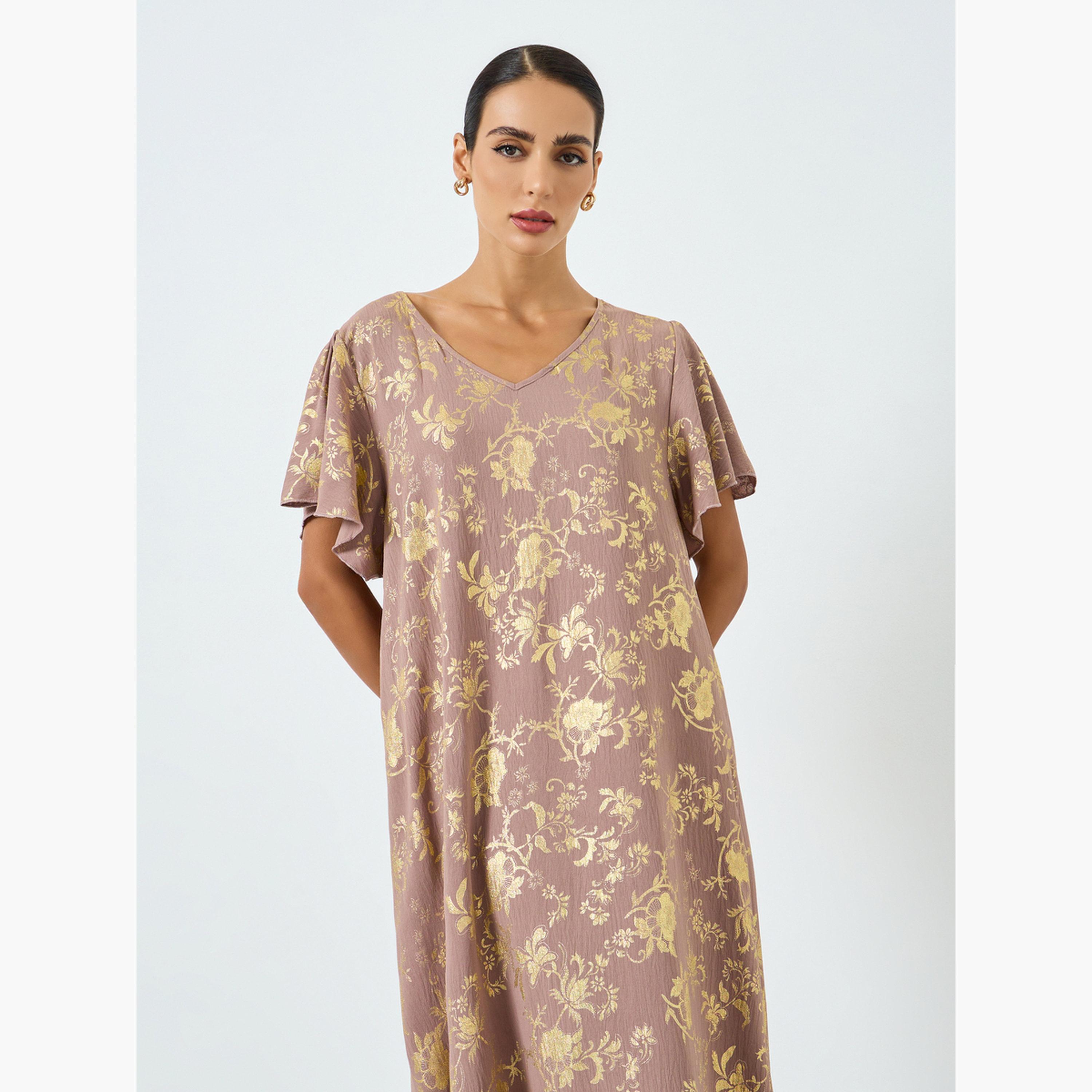 Take Two Women Floral Printed Short Sleeve Jalabiya-women-arabicclothing-jalabiyas-image-2