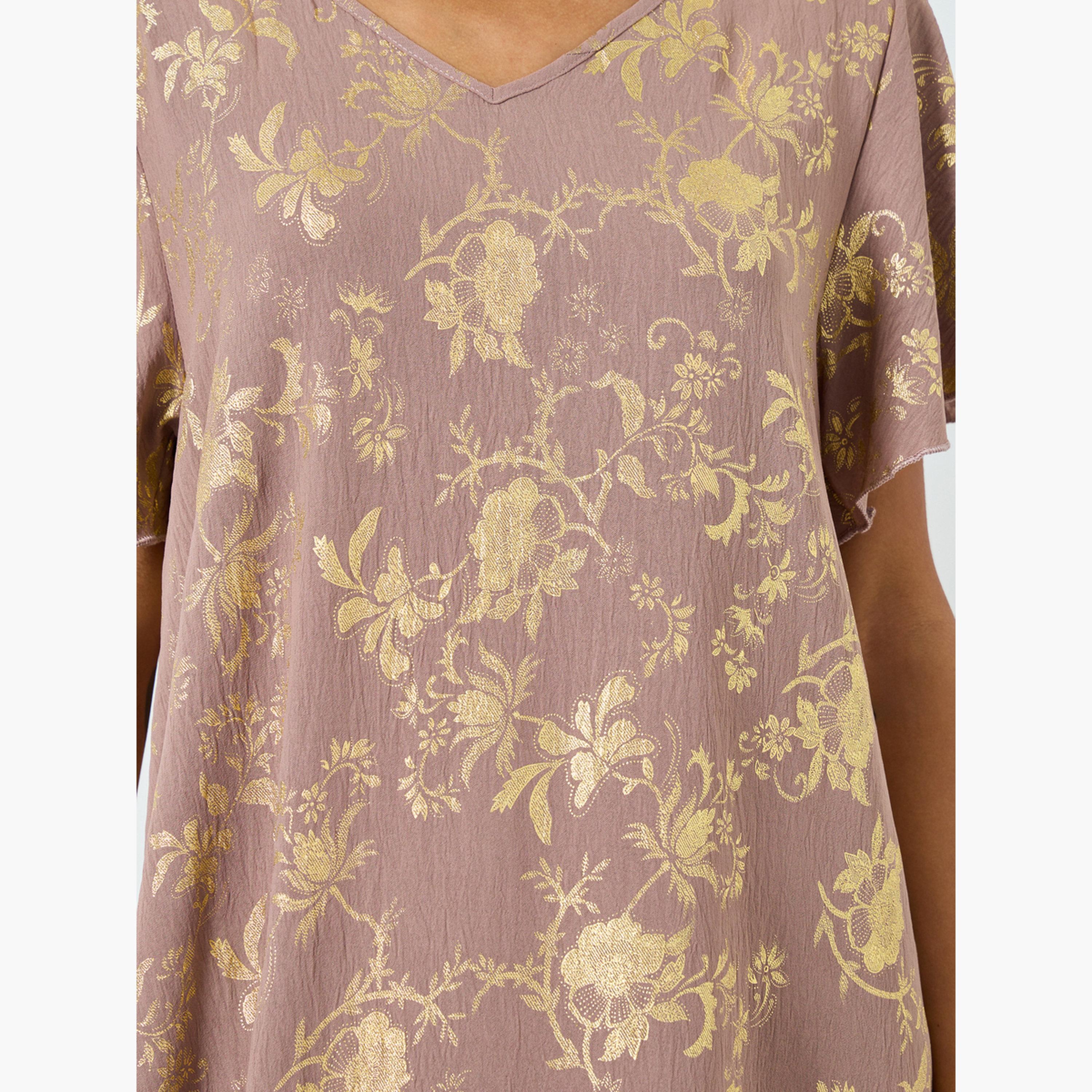 Take Two Women Floral Printed Short Sleeve Jalabiya-women-arabicclothing-jalabiyas-image-4