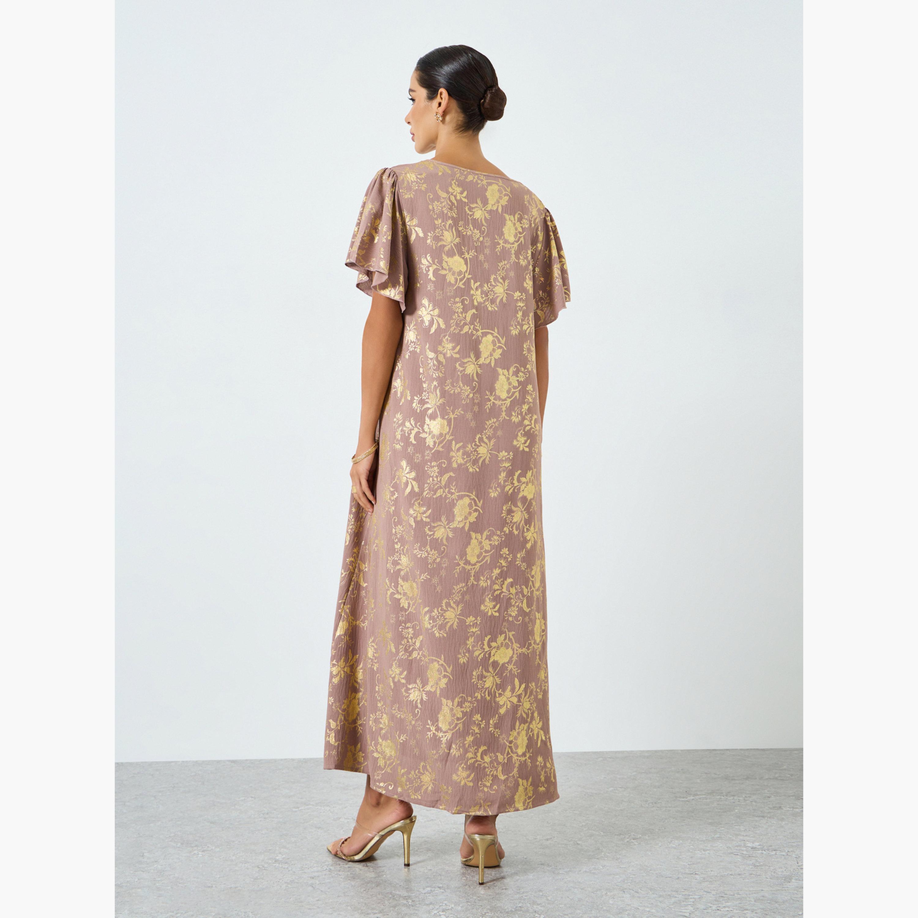 Take Two Women Floral Printed Short Sleeve Jalabiya-women-arabicclothing-jalabiyas-image-5
