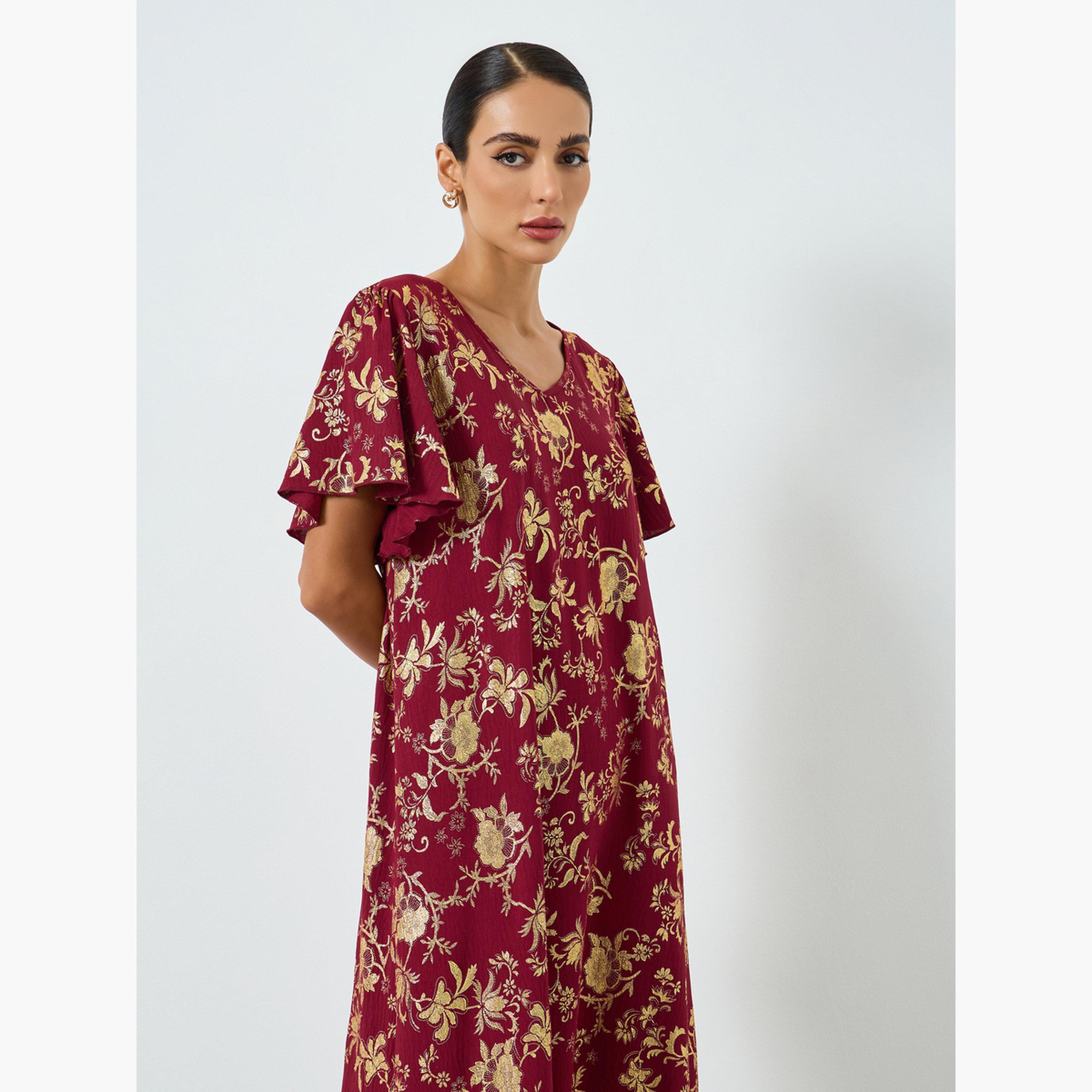 Take Two Women Floral Printed Short Sleeve Jalabiya-women-arabicclothing-jalabiyas-image-2