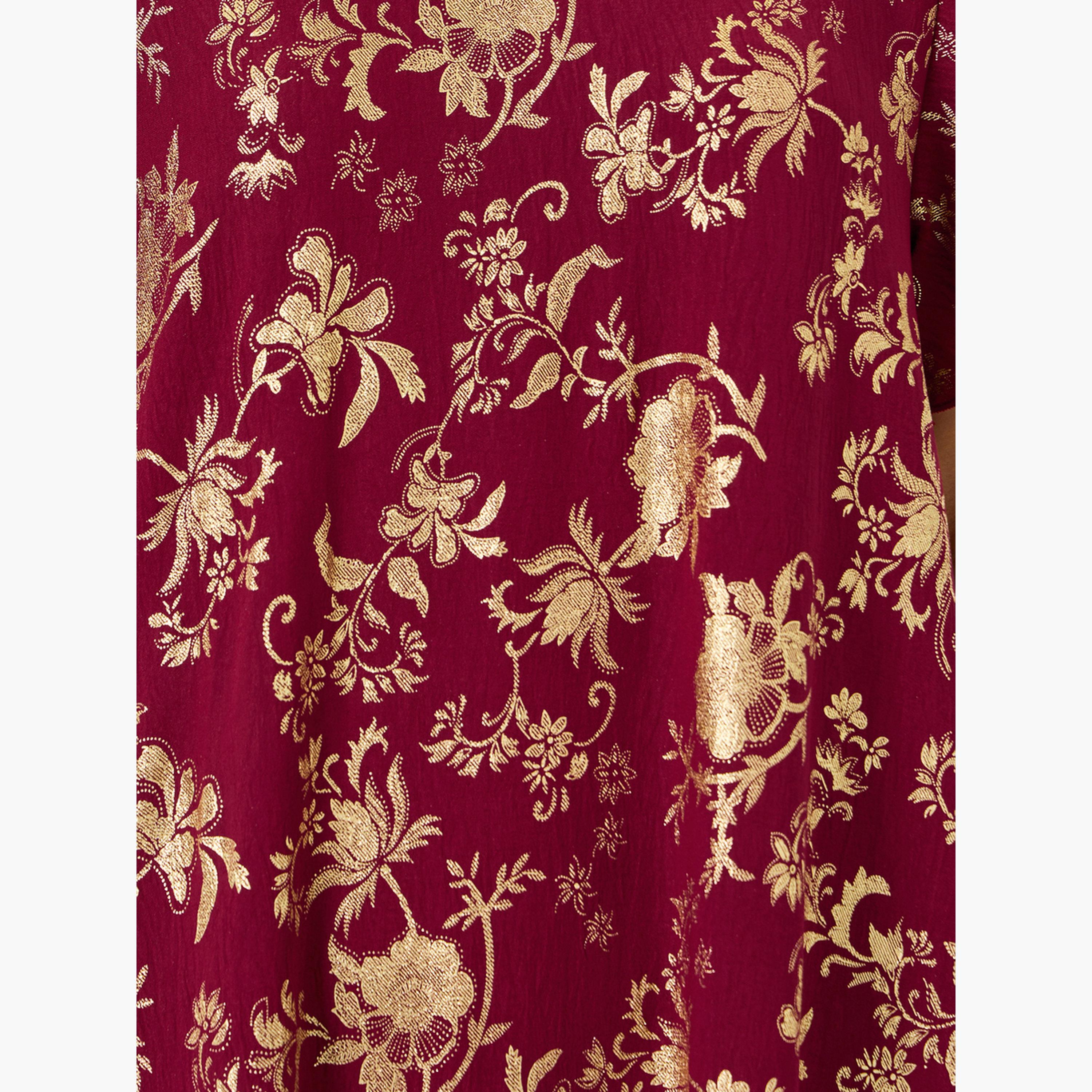 جلابية بطبعة زهور وأكمام قصيرة-women-arabicclothing-jalabiyas-image-4