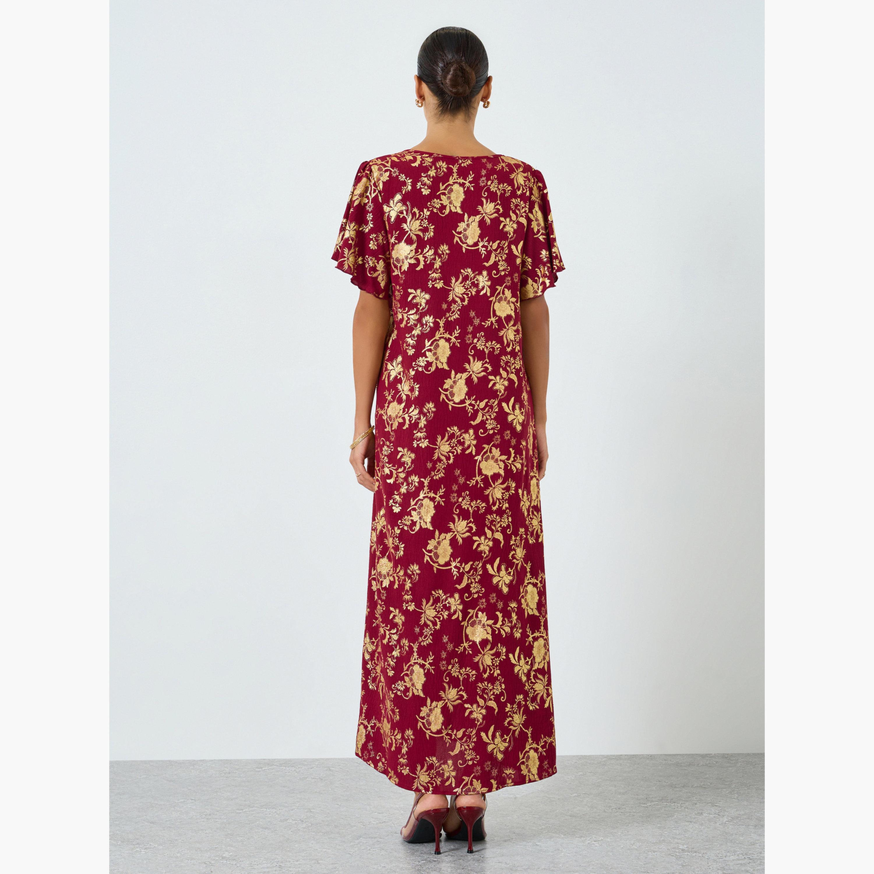 Take Two Women Floral Printed Short Sleeve Jalabiya-women-arabicclothing-jalabiyas-image-5