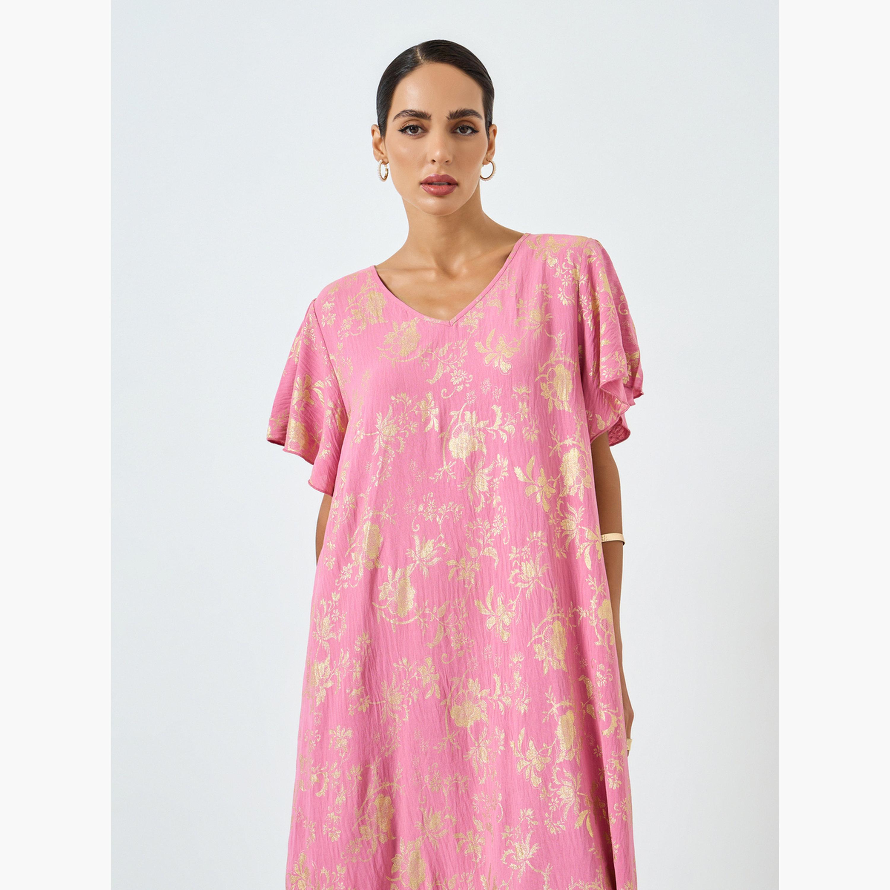 Take Two Women Floral Printed Short Sleeve Jalabiya-women-arabicclothing-jalabiyas-image-2