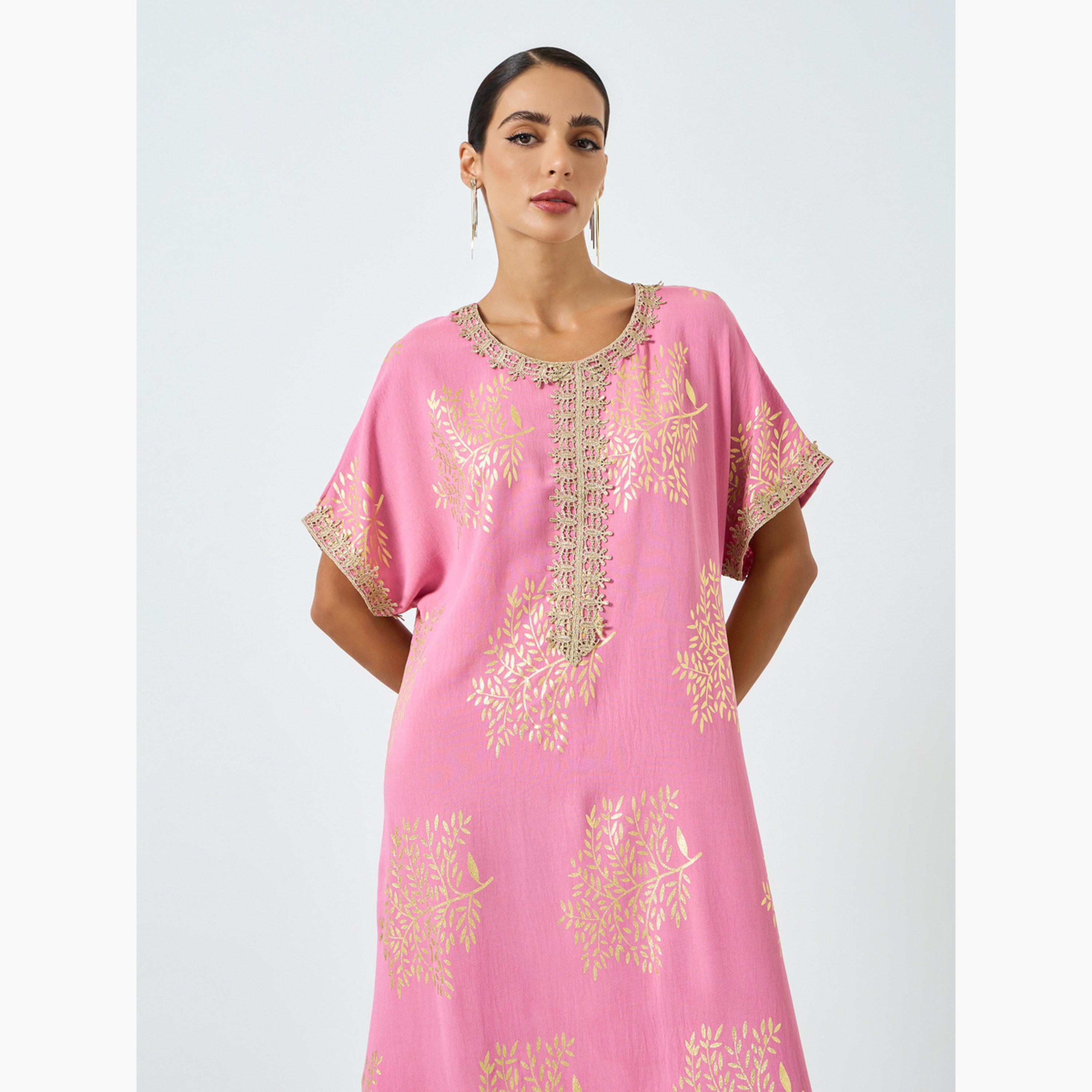 Take Two Women Tree Printed Golden Trim Patch Jalabiya-women-arabicclothing-jalabiyas-image-2