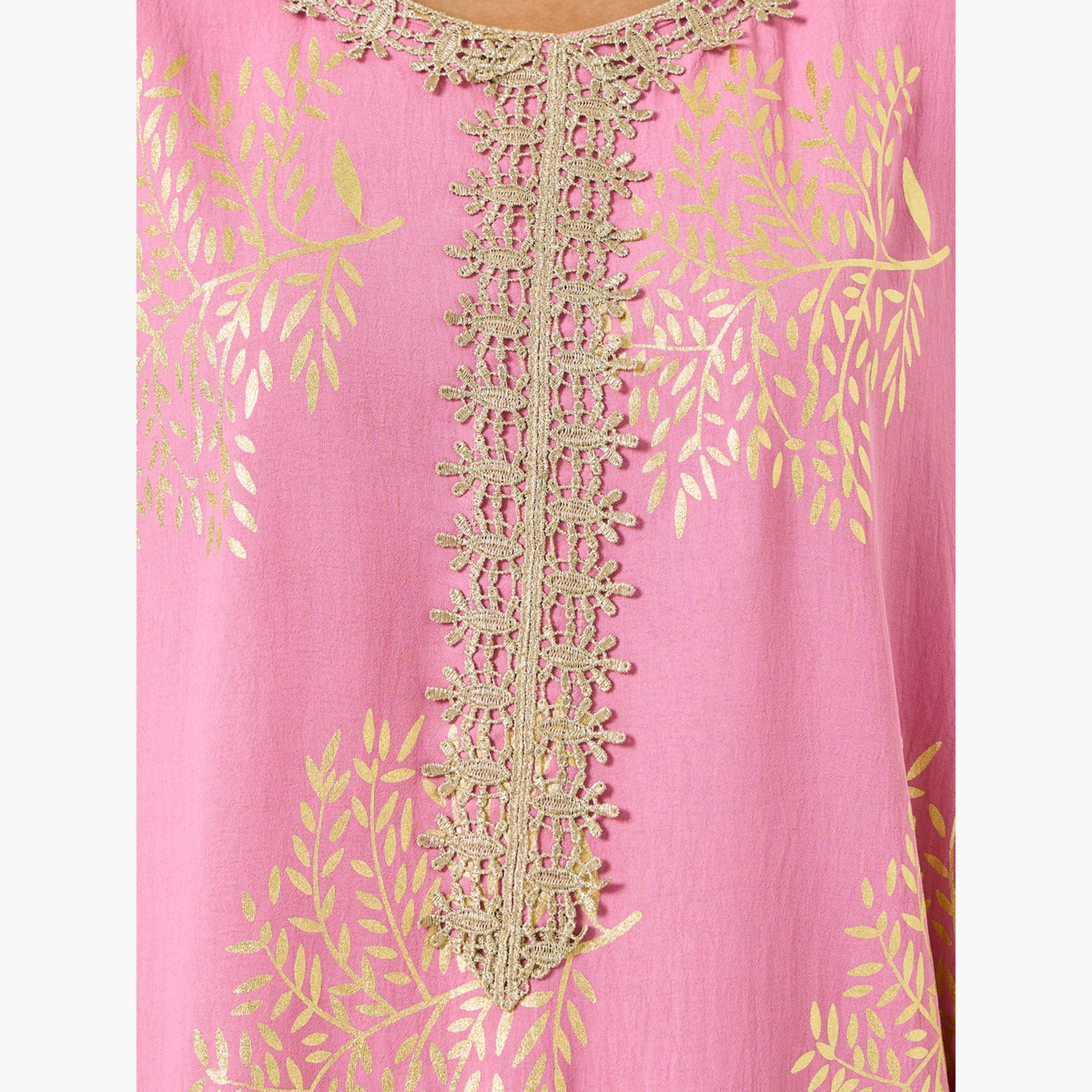 Take Two Women Tree Printed Golden Trim Patch Jalabiya-women-arabicclothing-jalabiyas-image-4