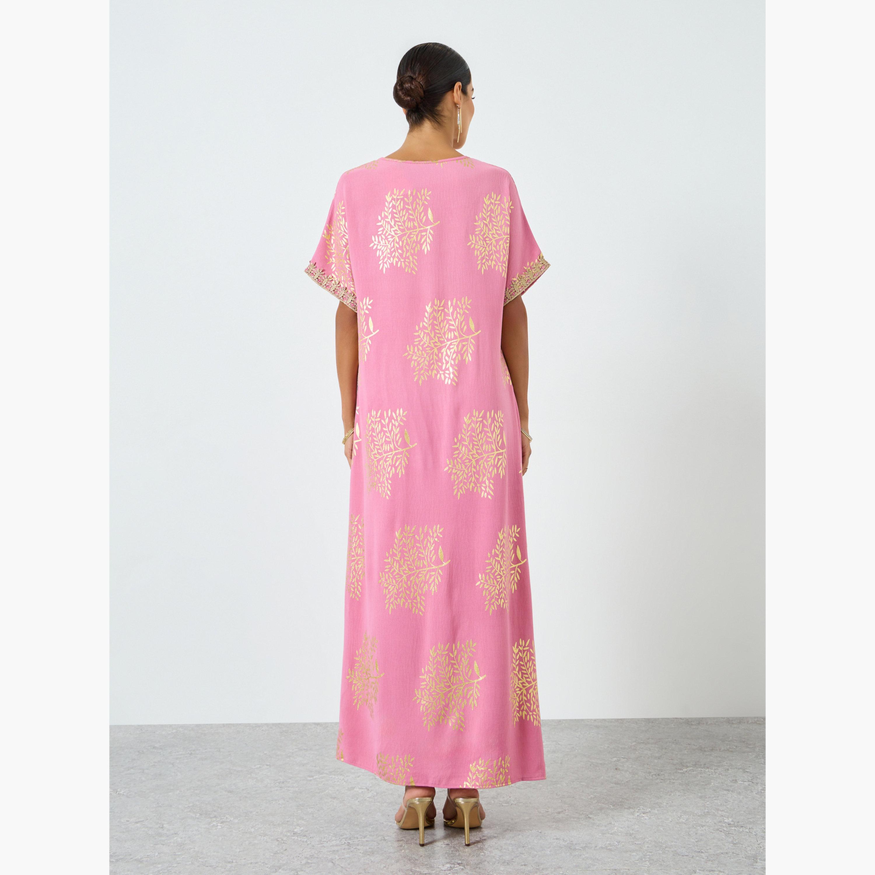 Take Two Women Tree Printed Golden Trim Patch Jalabiya-women-arabicclothing-jalabiyas-image-5