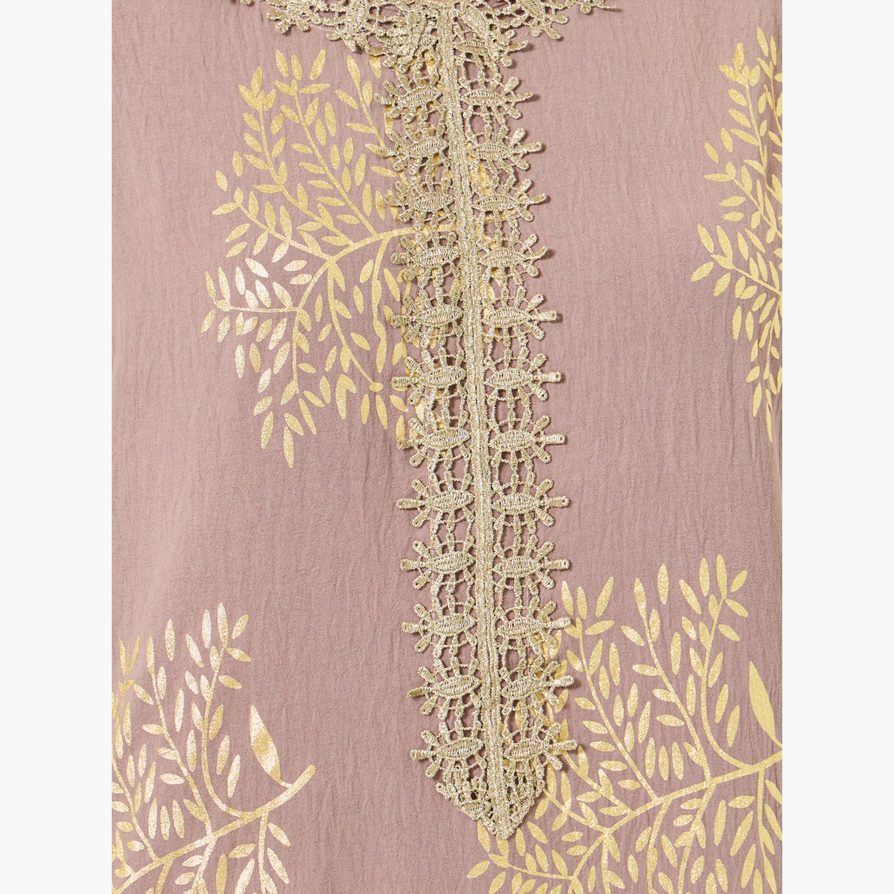 Take Two Women Tree Printed Golden Trim Patch Jalabiya-women-arabicclothing-jalabiyas-image-4