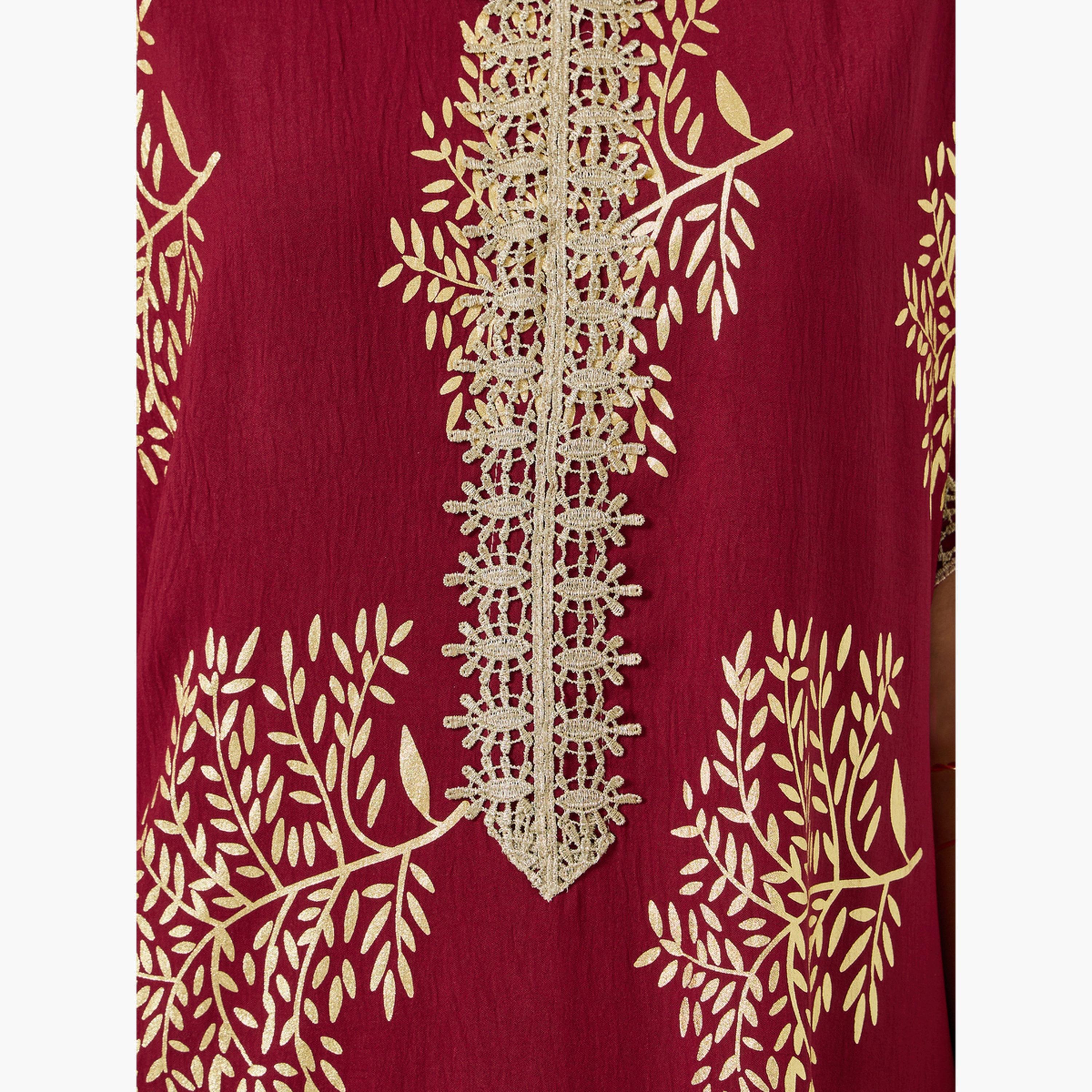 Take Two Women Tree Printed Golden Trim Patch Jalabiya-women-arabicclothing-jalabiyas-image-4