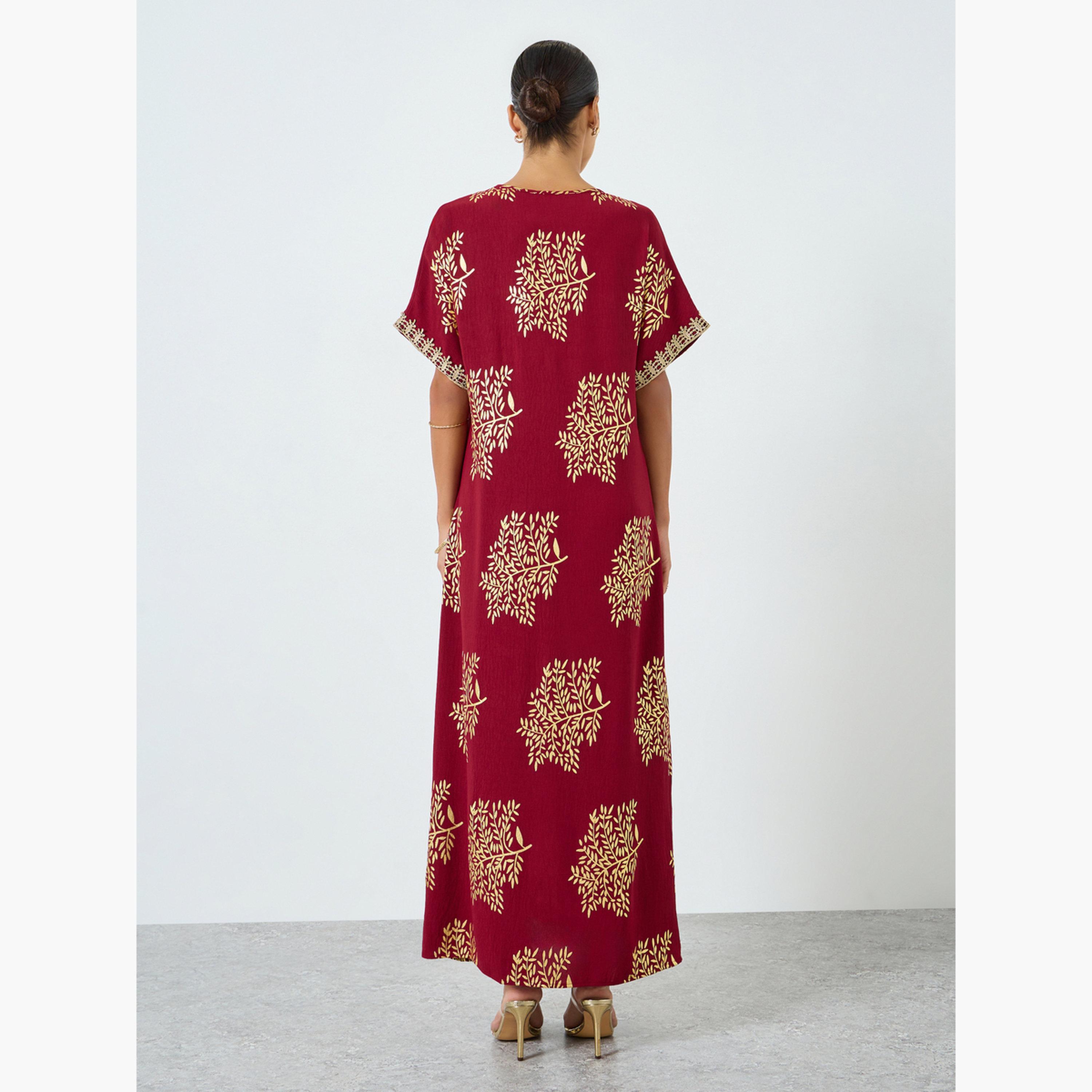 جلابية بطبعة شجر وتفاصيل ذهبية-women-arabicclothing-jalabiyas-image-5