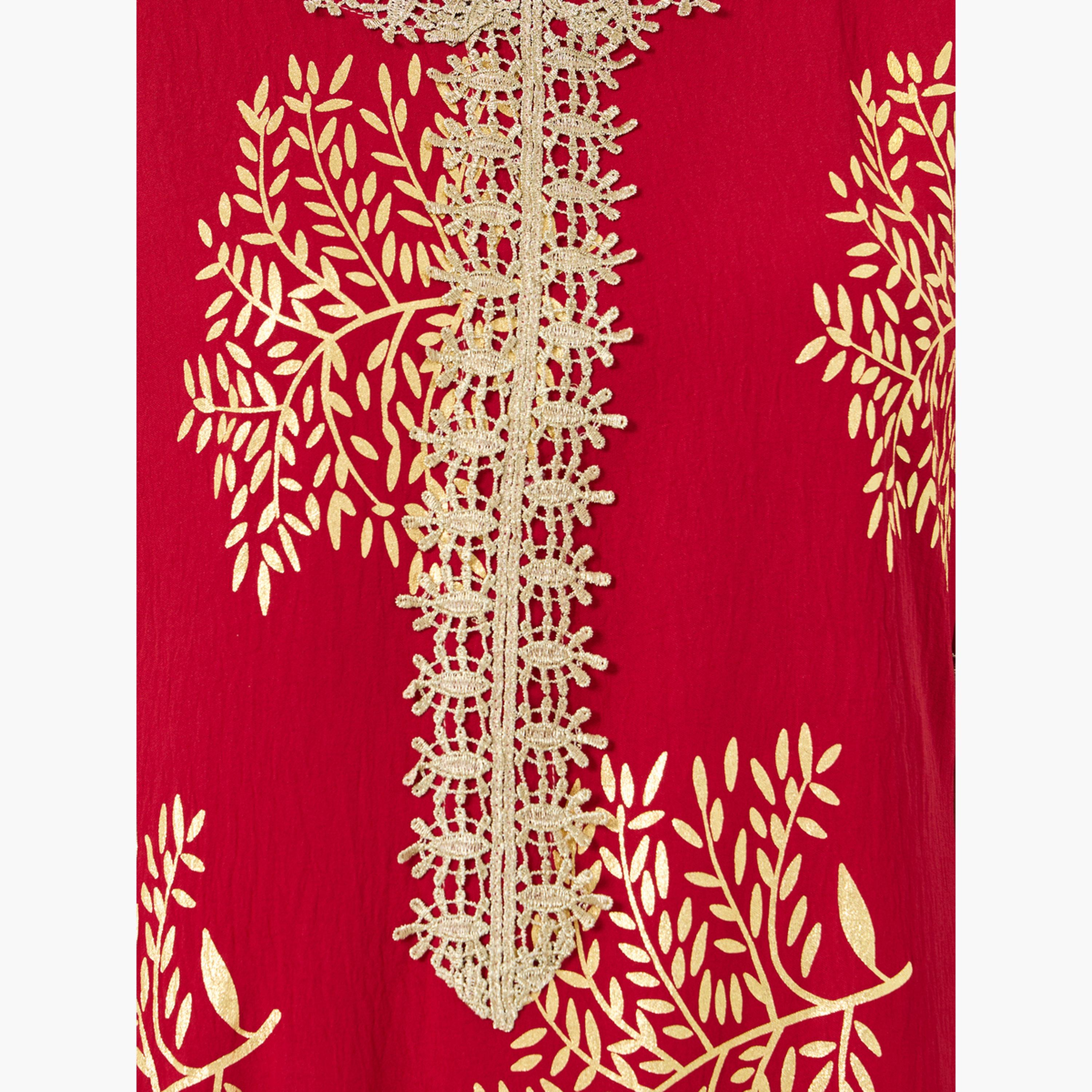 جلابية بطبعة شجر وتفاصيل ذهبية-women-arabicclothing-jalabiyas-image-4