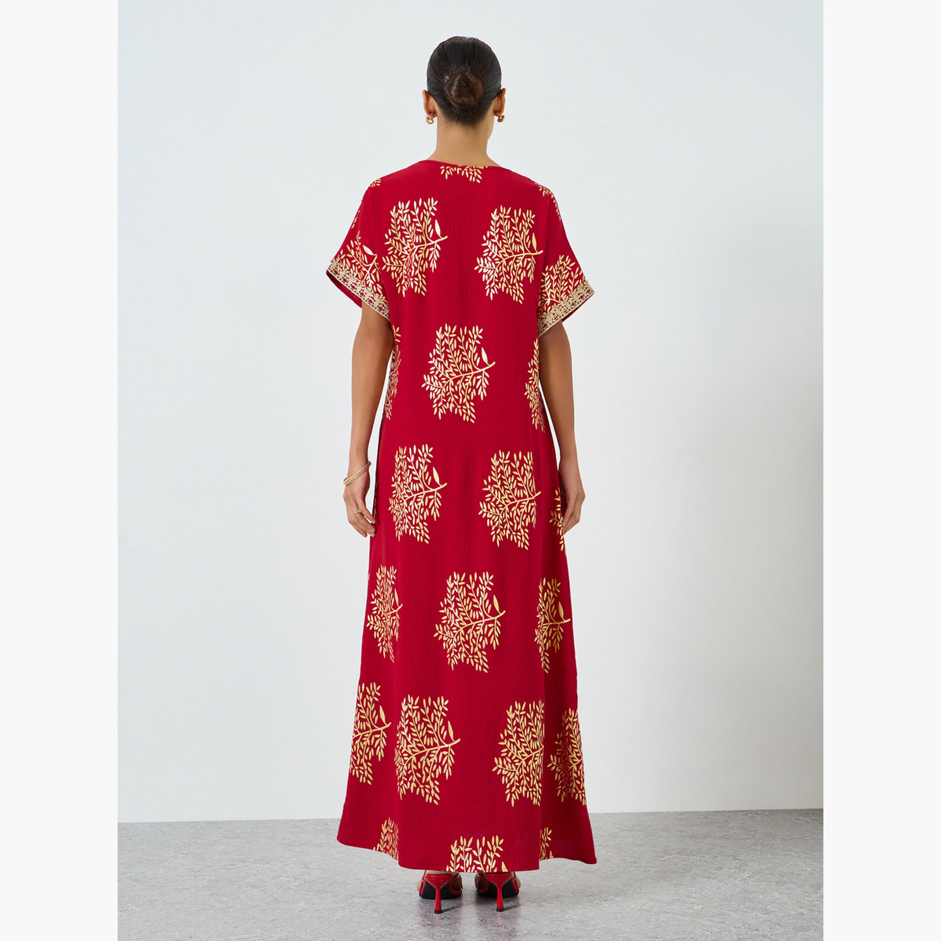 Take Two Women Tree Printed Golden Trim Patch Jalabiya-women-arabicclothing-jalabiyas-image-5