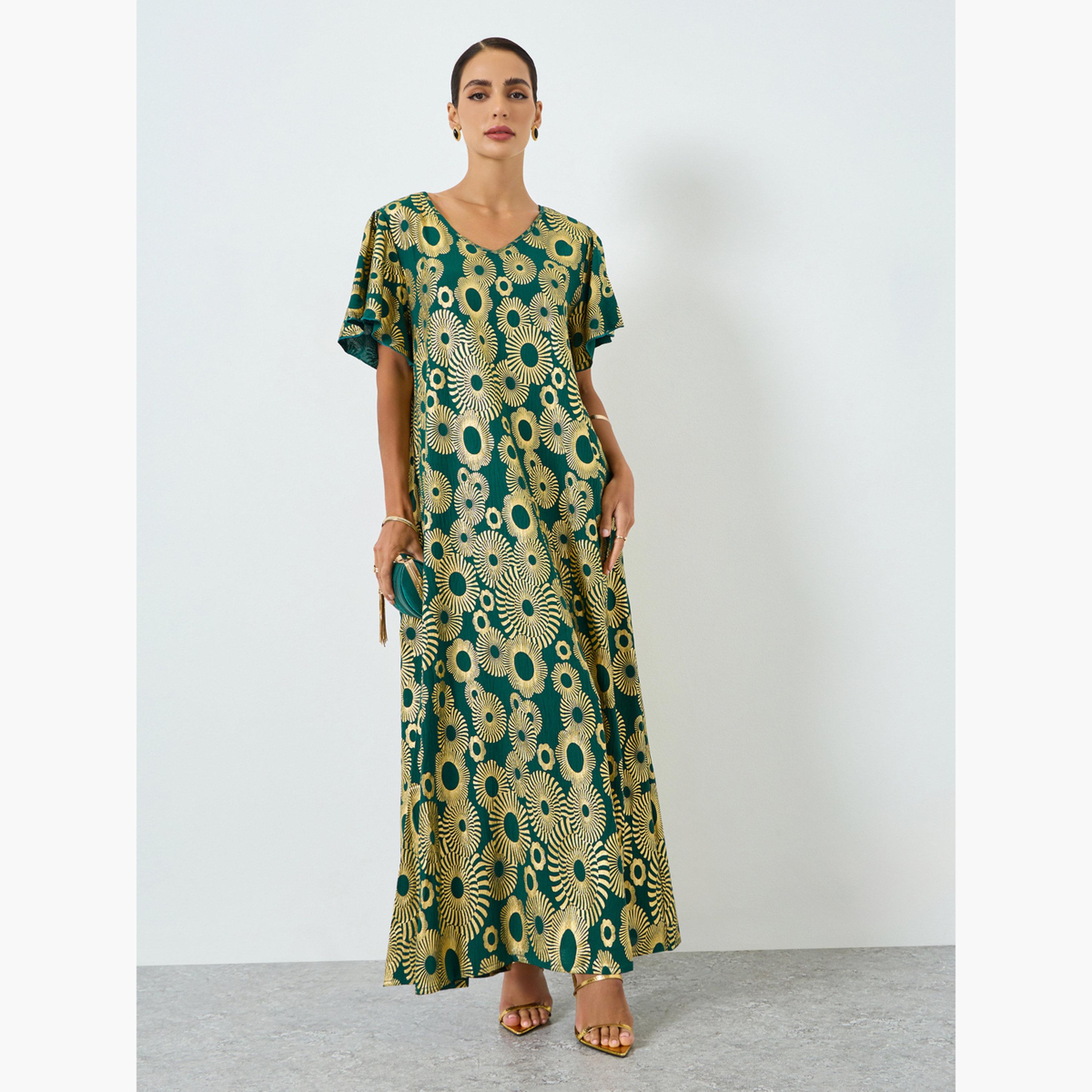 جلابية بطبعة جرافيك وأكمام قصيرة-women-arabicclothing-jalabiyas-image-1
