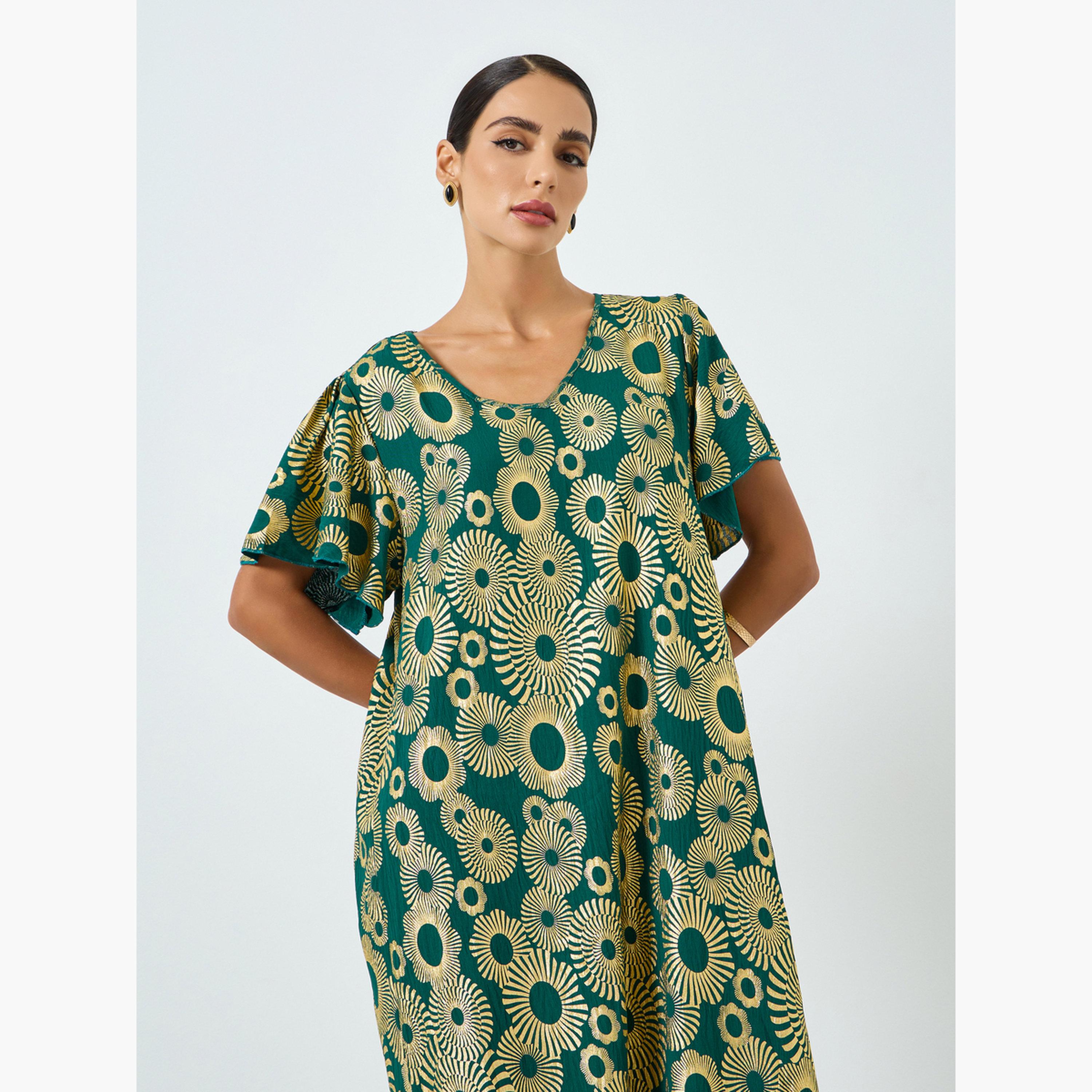 Take Two Women Graphic Printed Short Sleeve Jalabiya-women-arabicclothing-jalabiyas-image-2