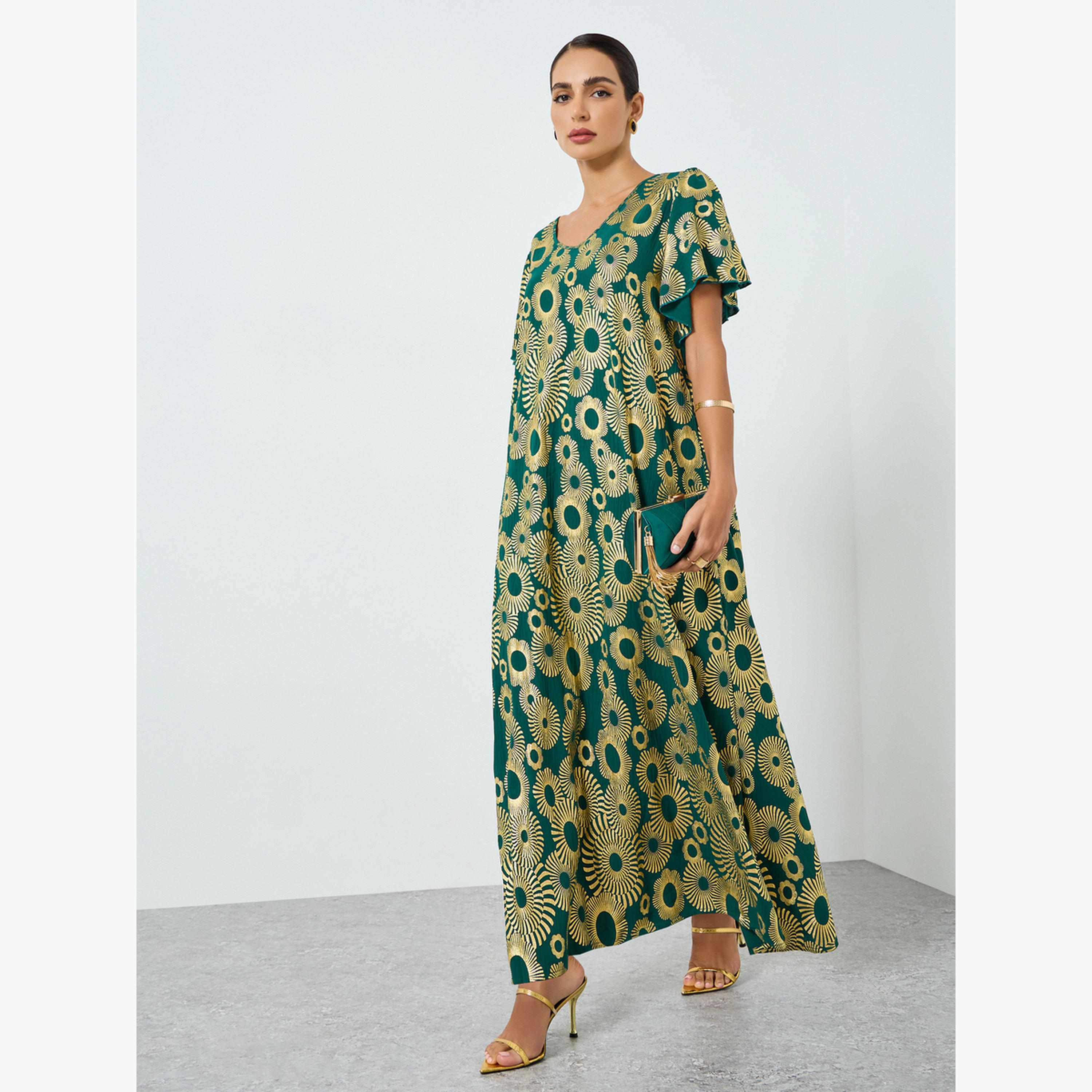 جلابية بطبعة جرافيك وأكمام قصيرة-women-arabicclothing-jalabiyas-image-3