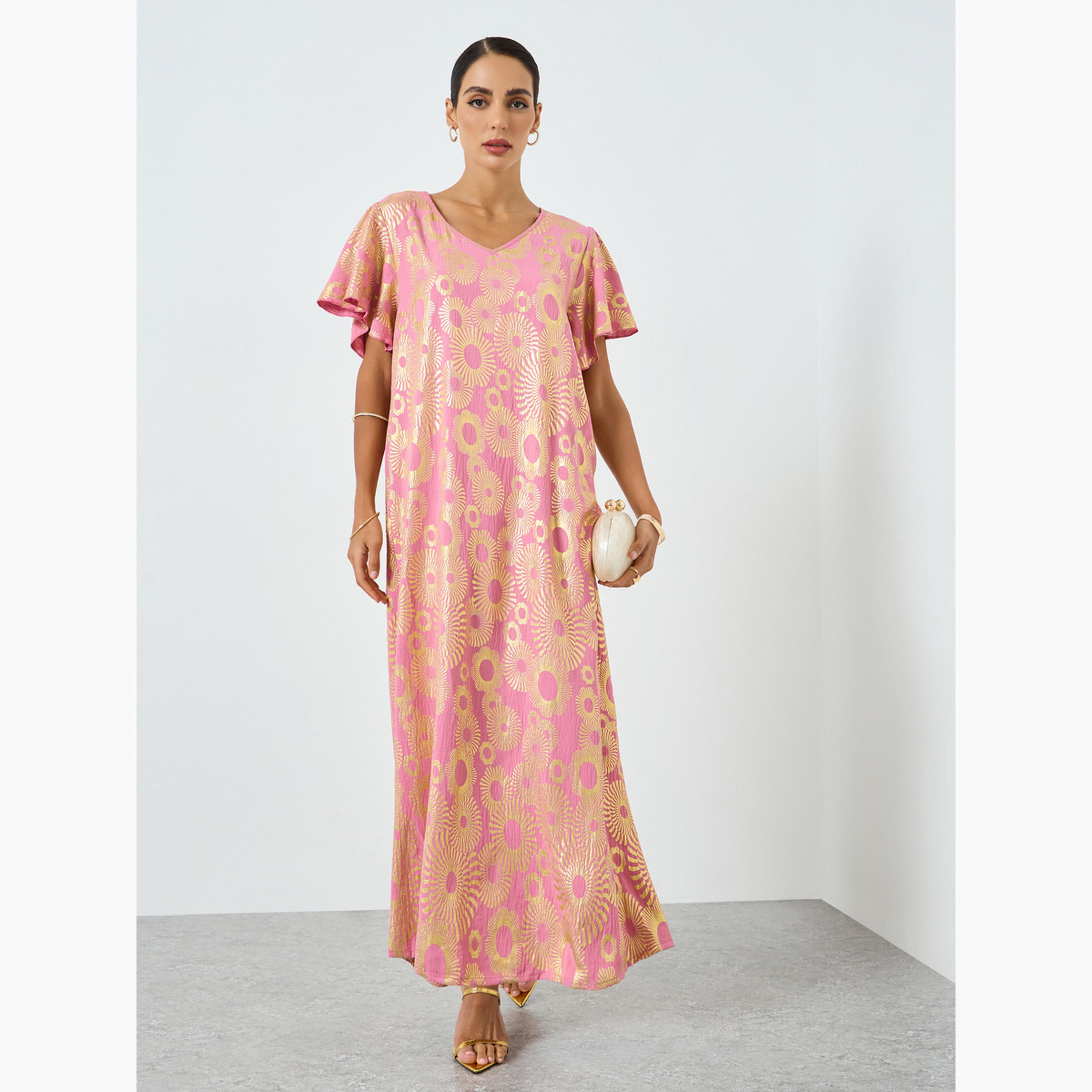 جلابية بطبعة جرافيك وأكمام قصيرة-women-arabicclothing-jalabiyas-image-1