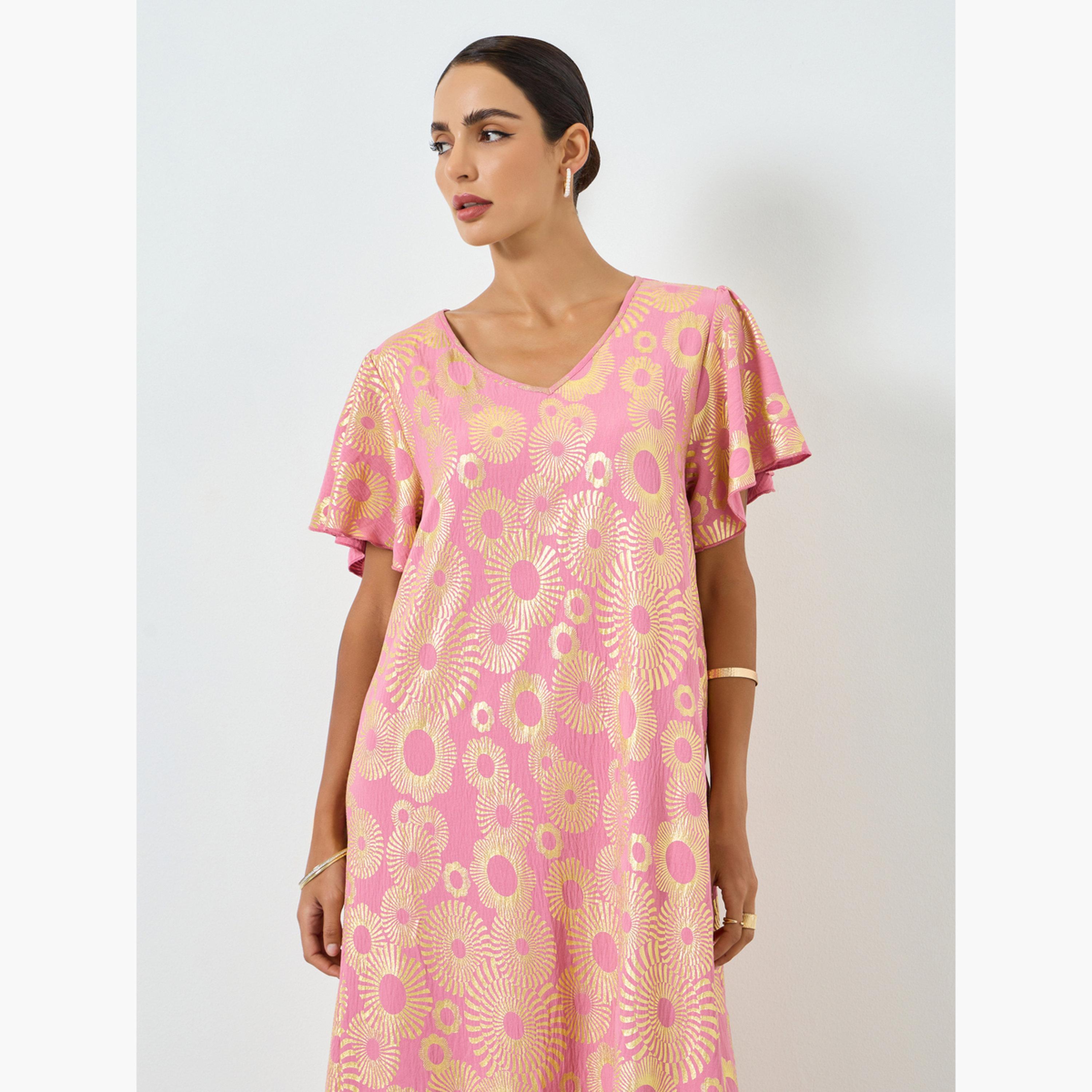 جلابية بطبعة جرافيك وأكمام قصيرة-women-arabicclothing-jalabiyas-image-2