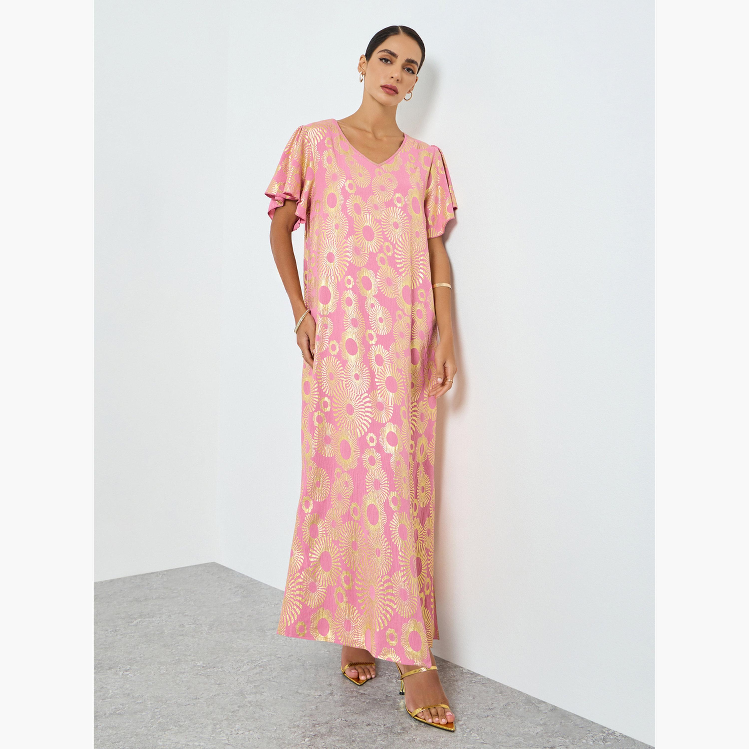 جلابية بطبعة جرافيك وأكمام قصيرة-women-arabicclothing-jalabiyas-image-3