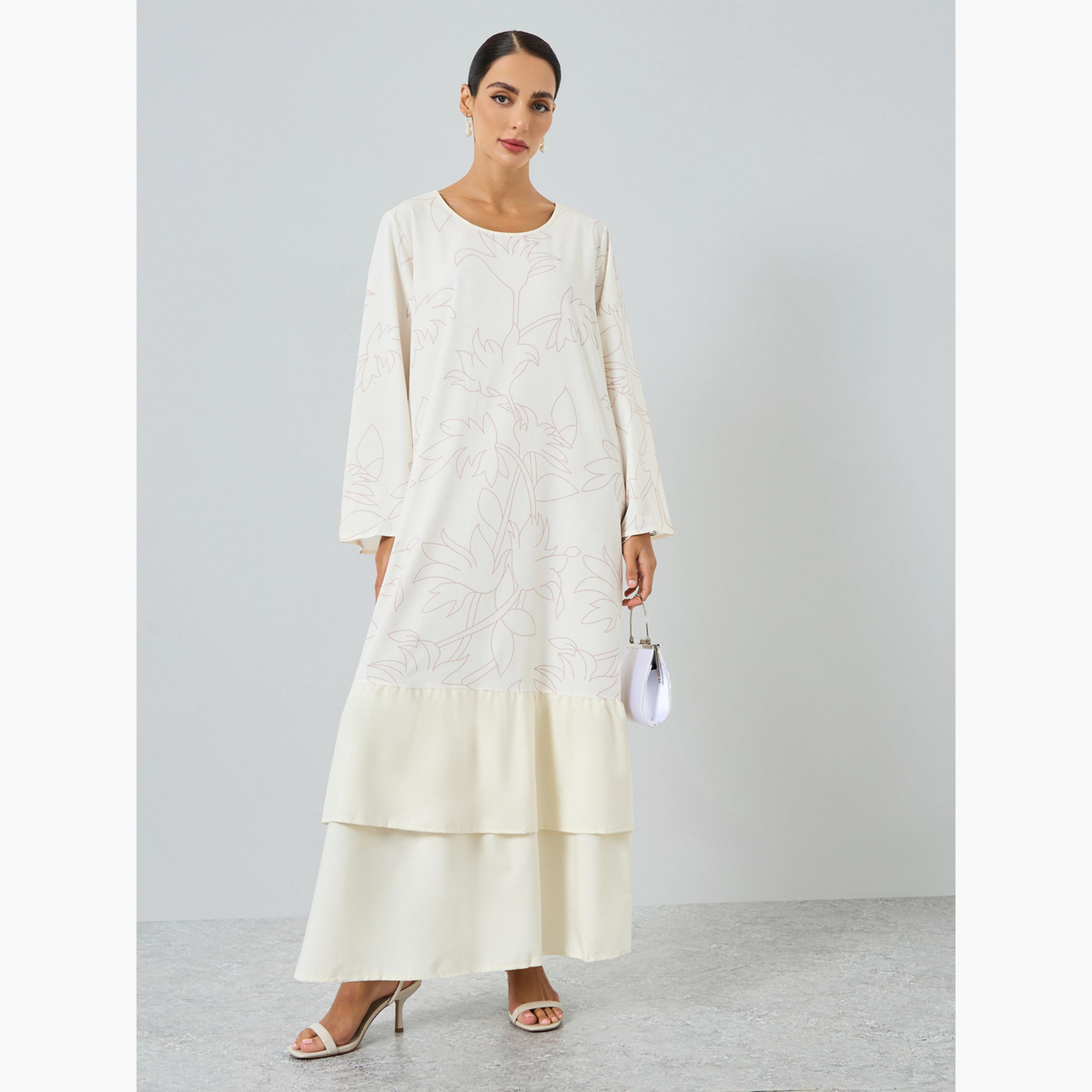 Take Two Women Floral Printed Tiered A-Line Jalabiya-women-arabicclothing-jalabiyas-image-1