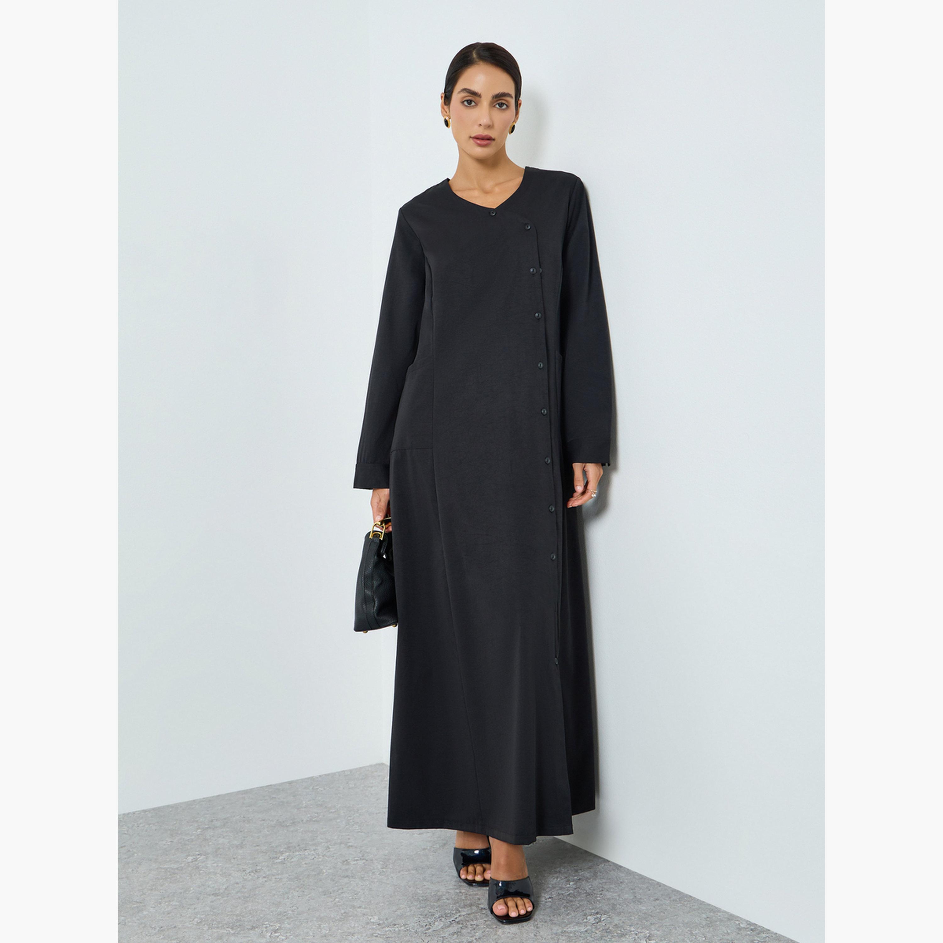 Take Two Women Black Button Front Long Sleeve Jalabiya-women-arabicclothing-jalabiyas-image-1