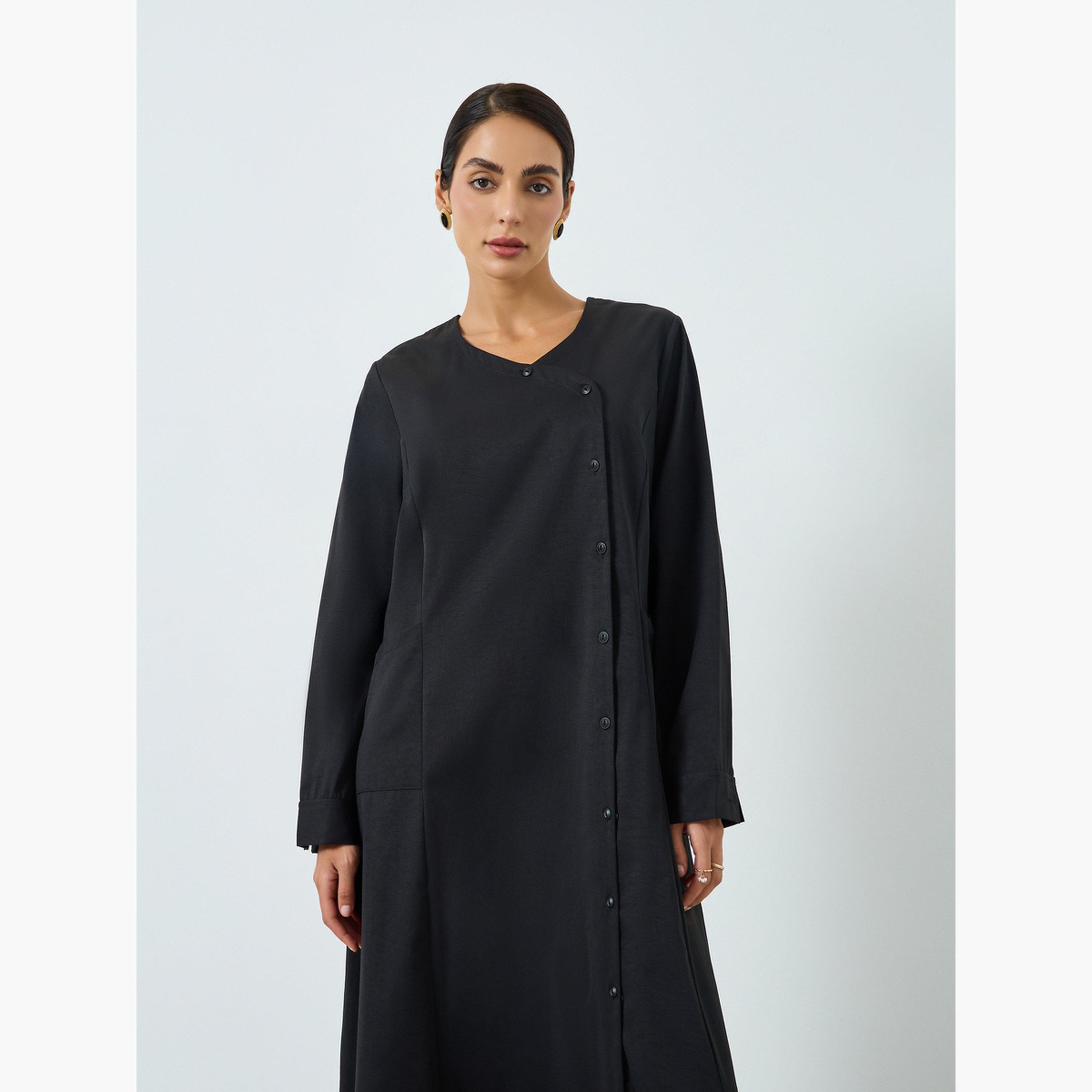 Take Two Women Black Button Front Long Sleeve Jalabiya-women-arabicclothing-jalabiyas-image-2