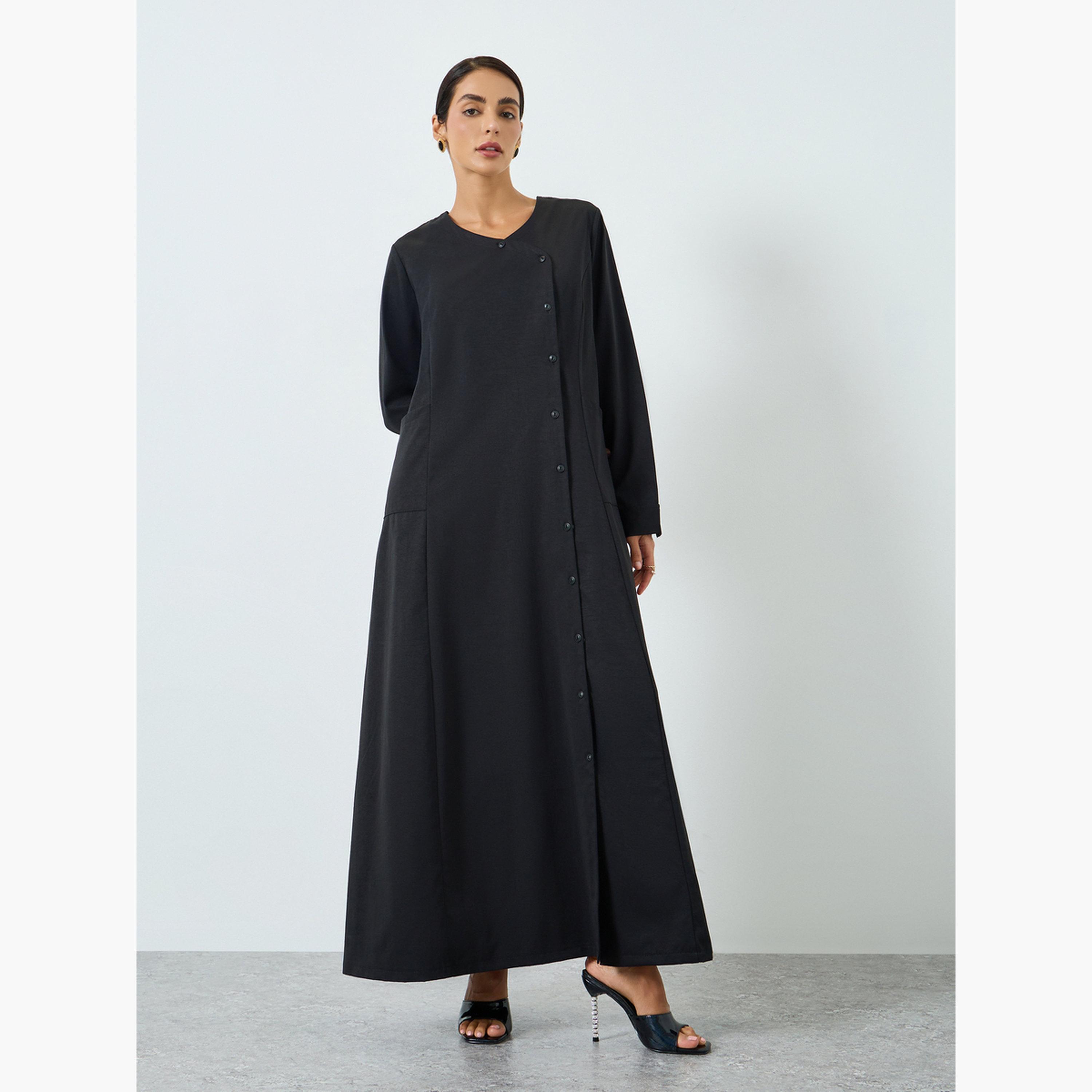 Take Two Women Black Button Front Long Sleeve Jalabiya-women-arabicclothing-jalabiyas-image-3