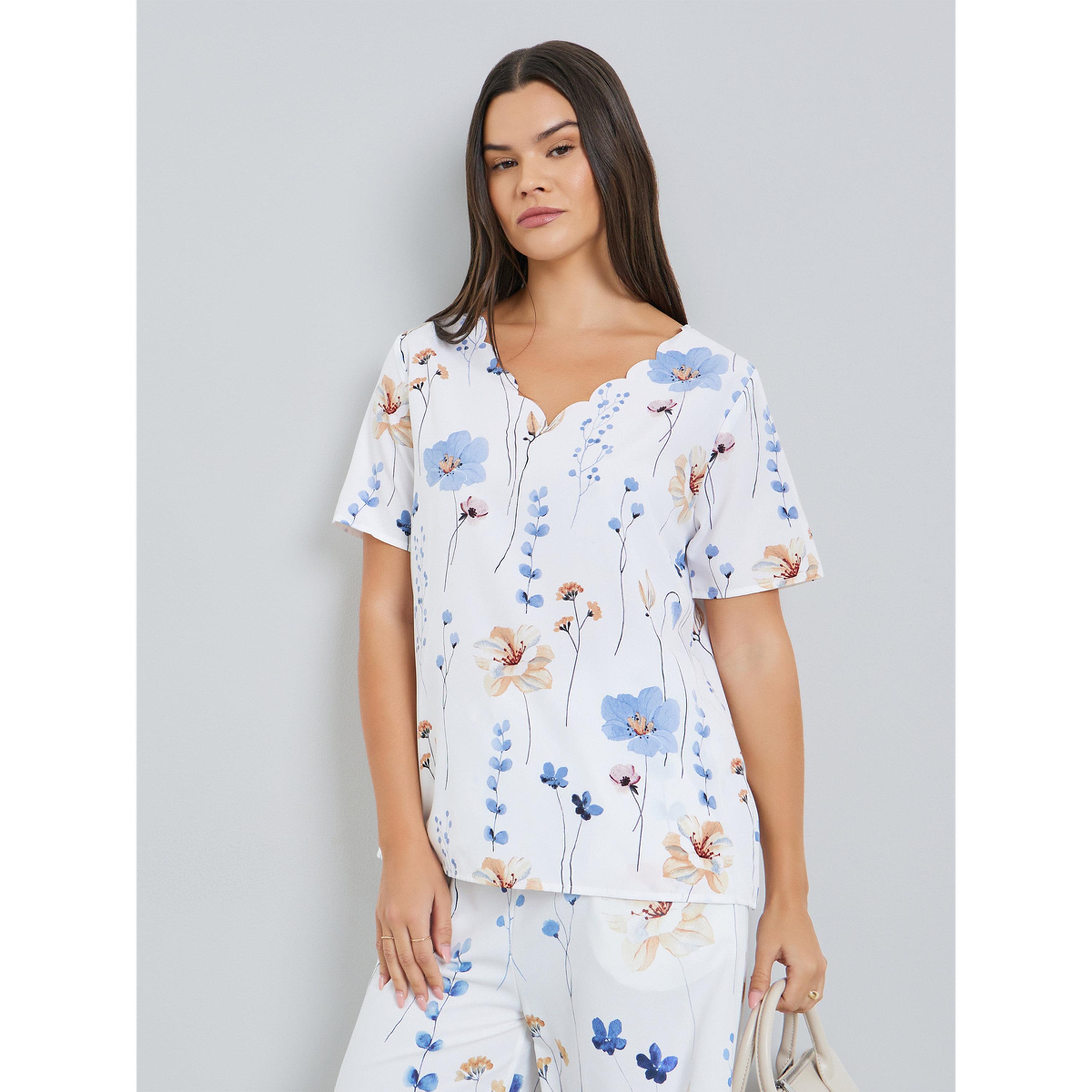 Take Two Women White Floral Print Short Sleeve Top-women-clothing-shirtsandblouses-blouses-image-1
