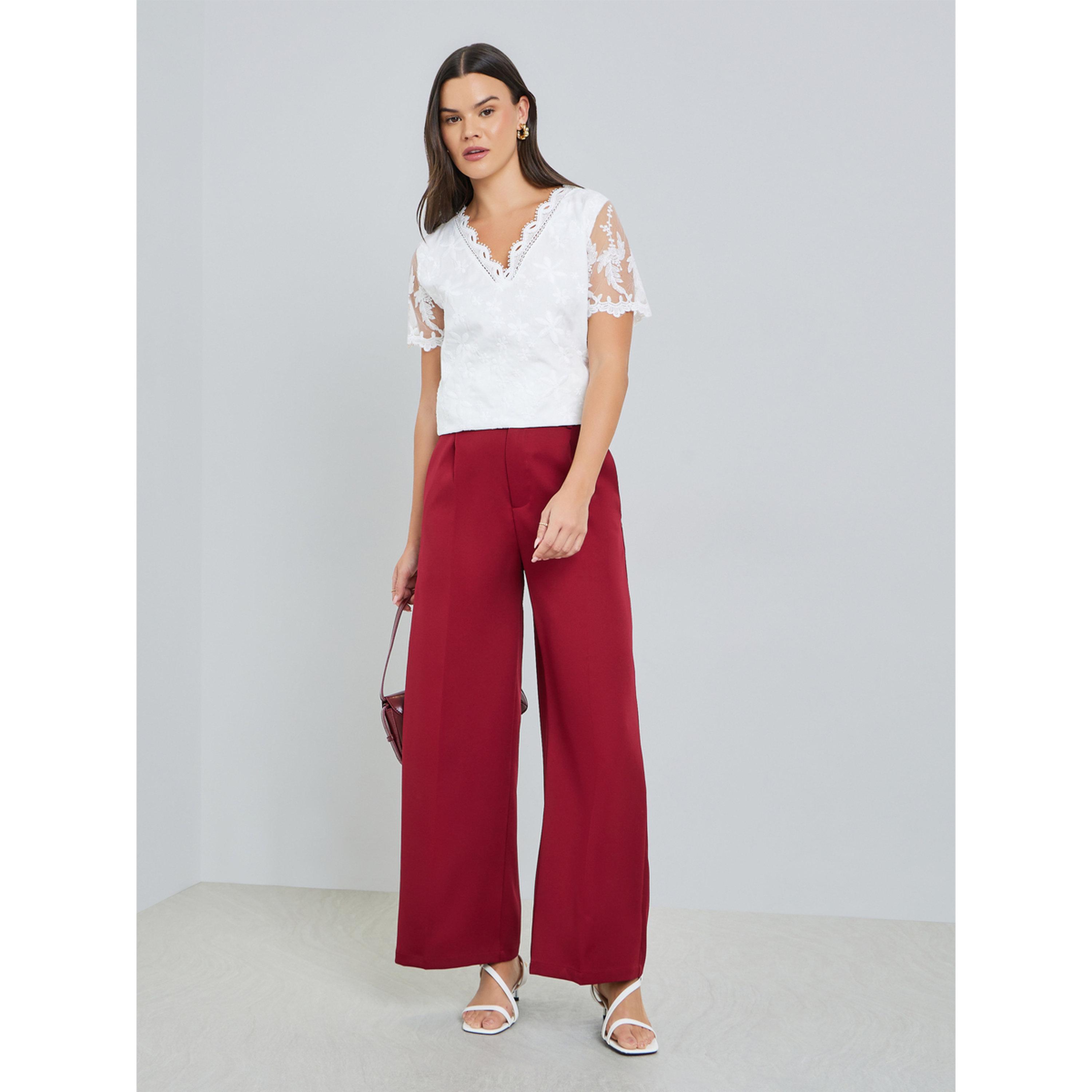 بلوزة بيضاء بأكمام قصيرة من الدانتيل بنقشة زهور-women-clothing-shirtsandblouses-blouses-image-2